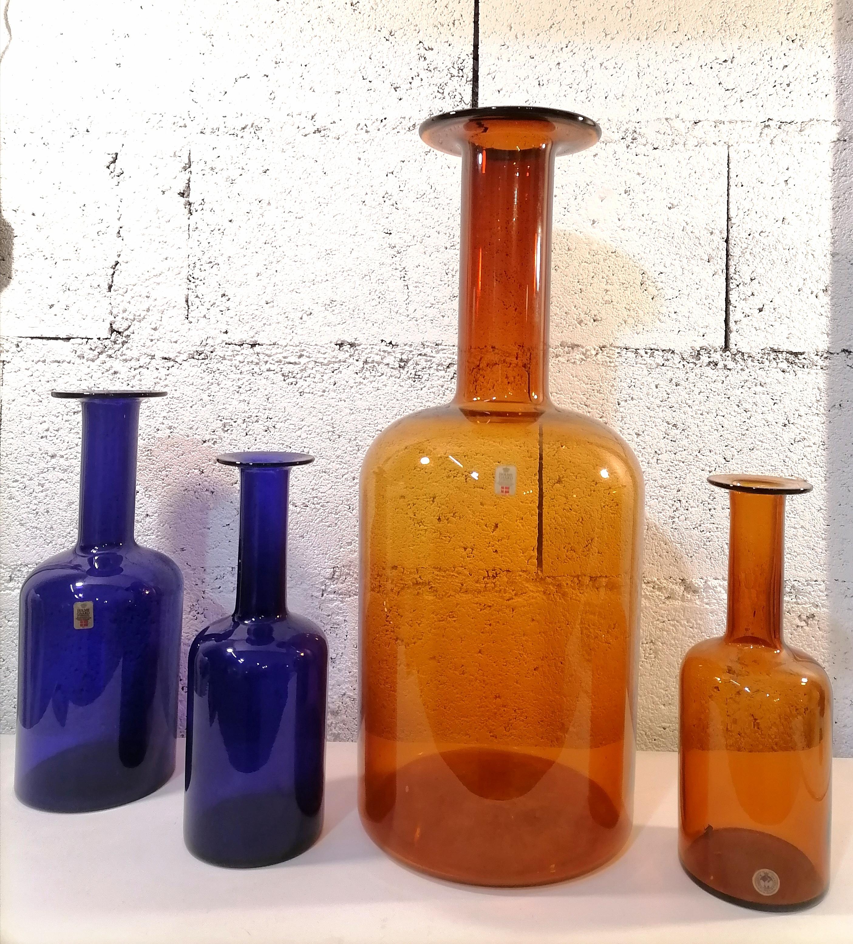 Danish Otto Brauer Set of 4 Scandinavian Vases Bottles Holmegaard 1960 For Sale