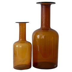Otto Brauer Set of Two Amber Glass Vases for Holmegaard Denmark