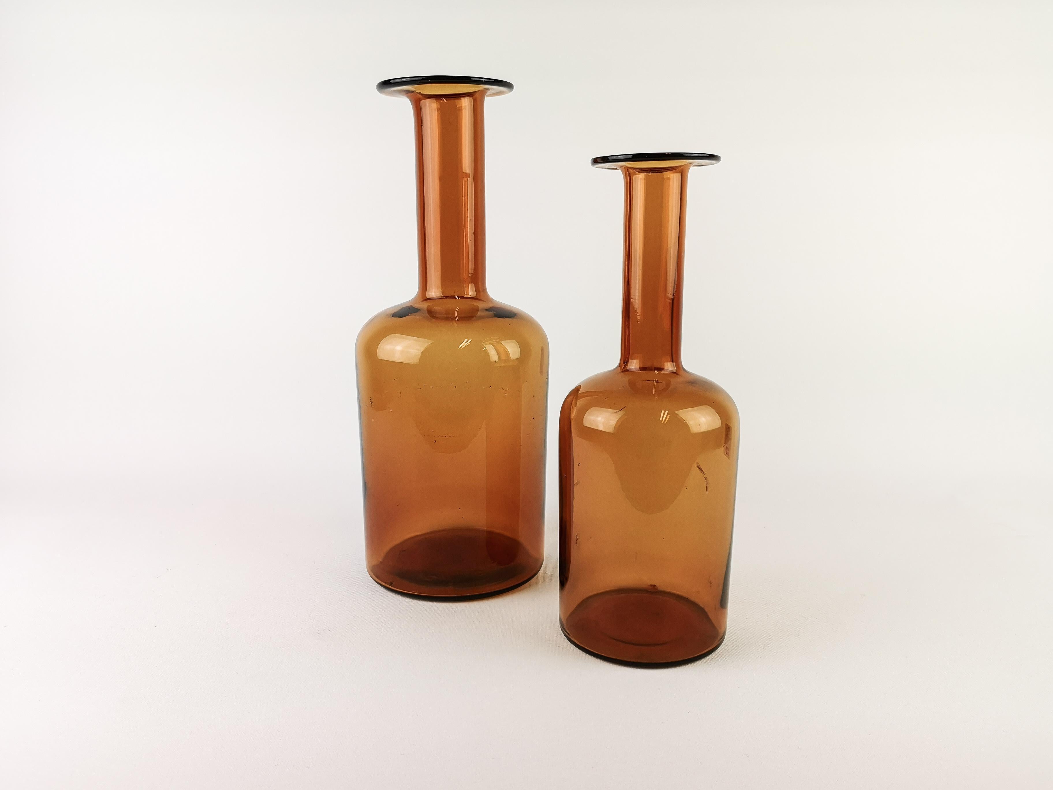 Scandinavian Modern Otto Breuer for Holmegaard Glass Set of  2 Bottle Vases