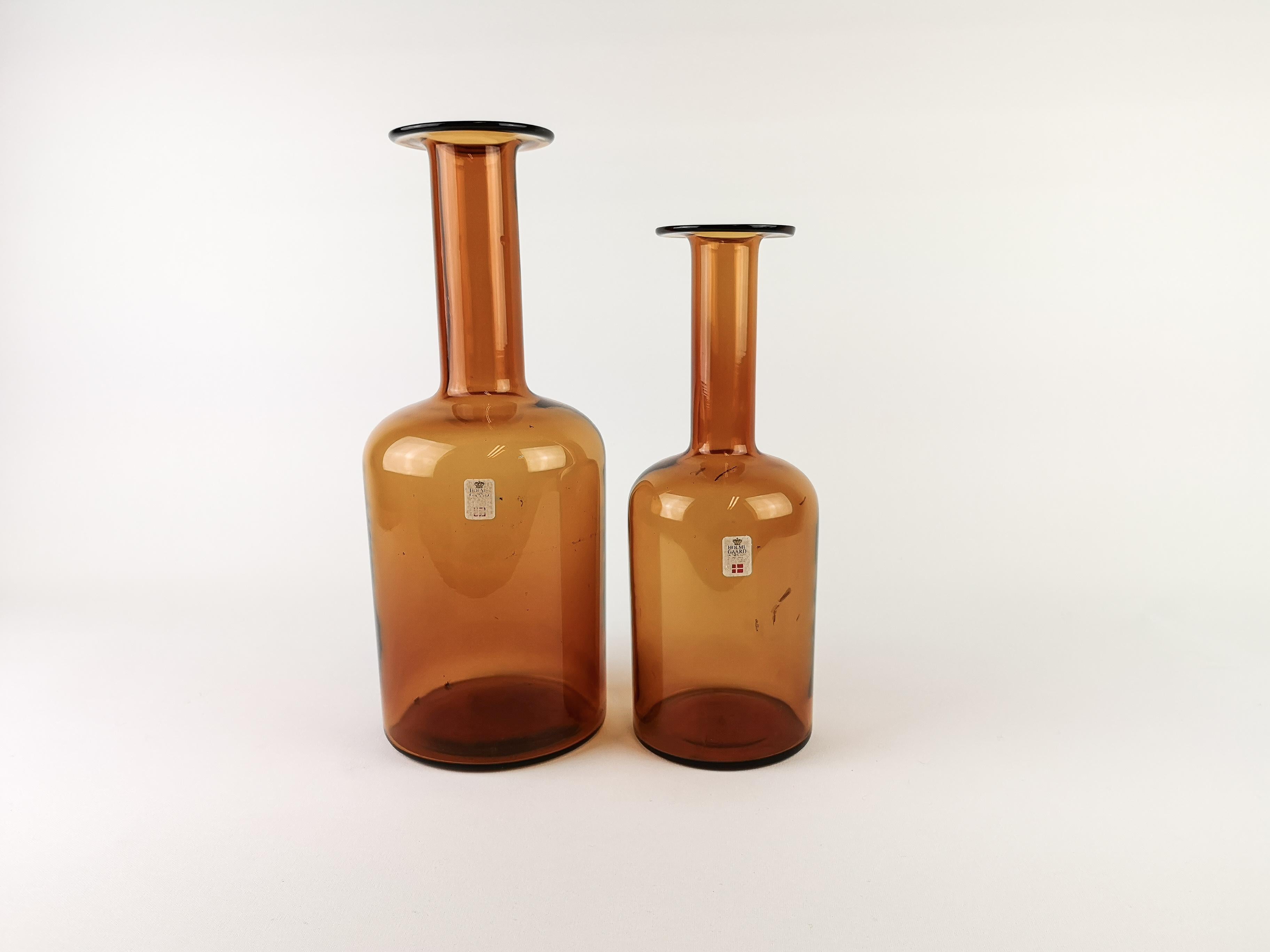 Danish Otto Breuer for Holmegaard Glass Set of  2 Bottle Vases