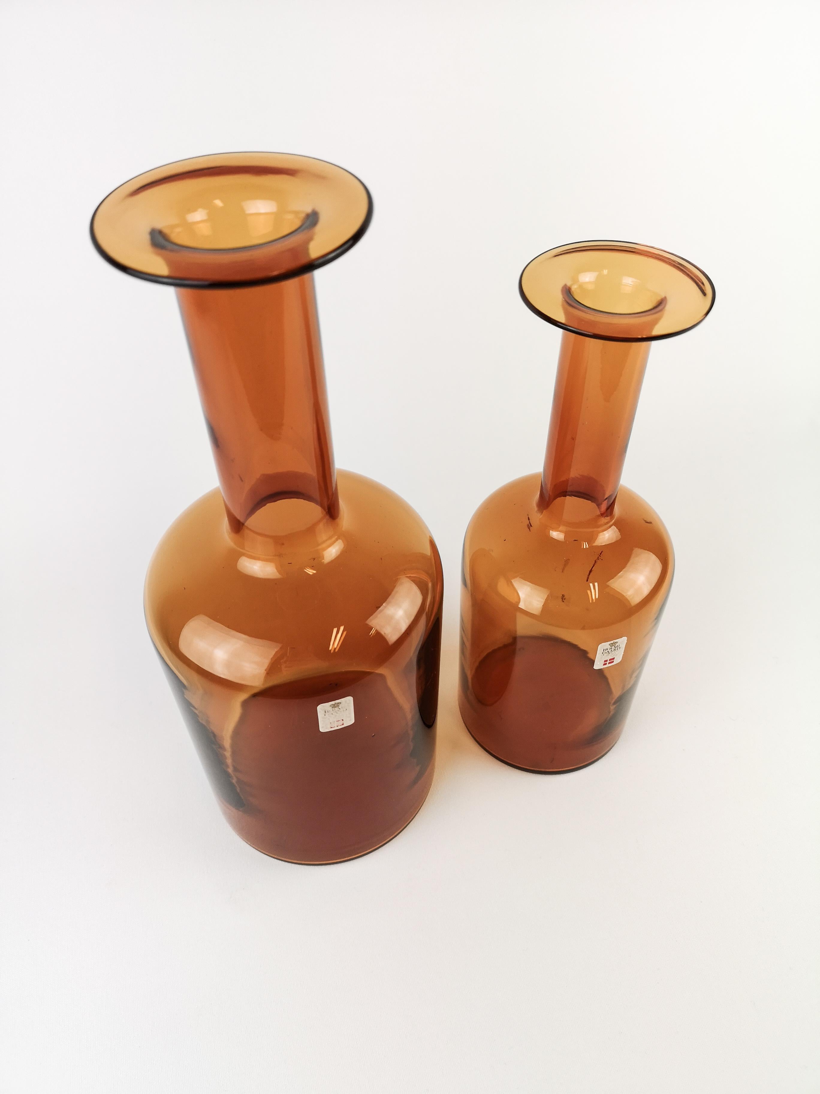 Otto Breuer for Holmegaard Glass Set of  2 Bottle Vases In Excellent Condition In Hillringsberg, SE