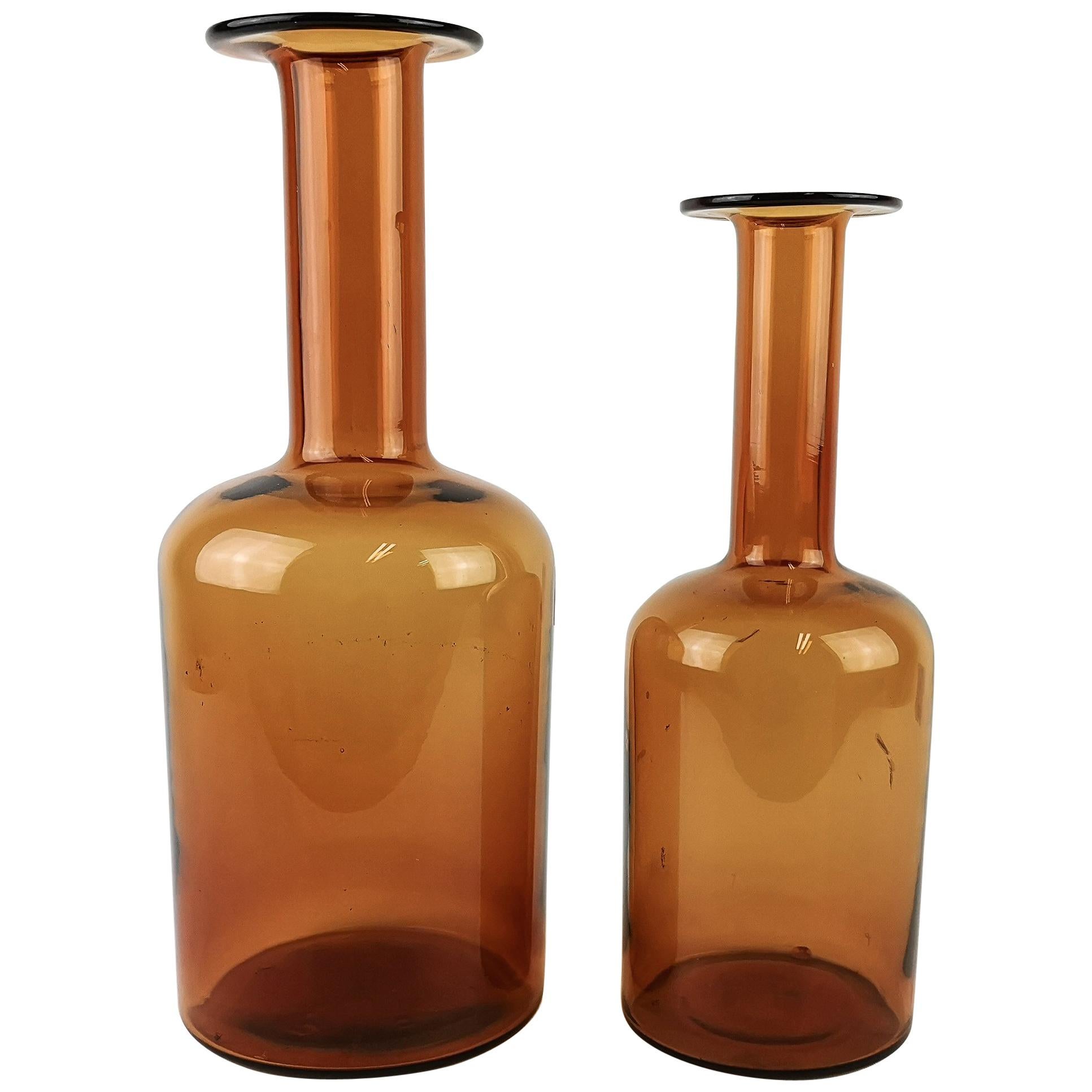 Otto Breuer for Holmegaard Glass Set of  2 Bottle Vases