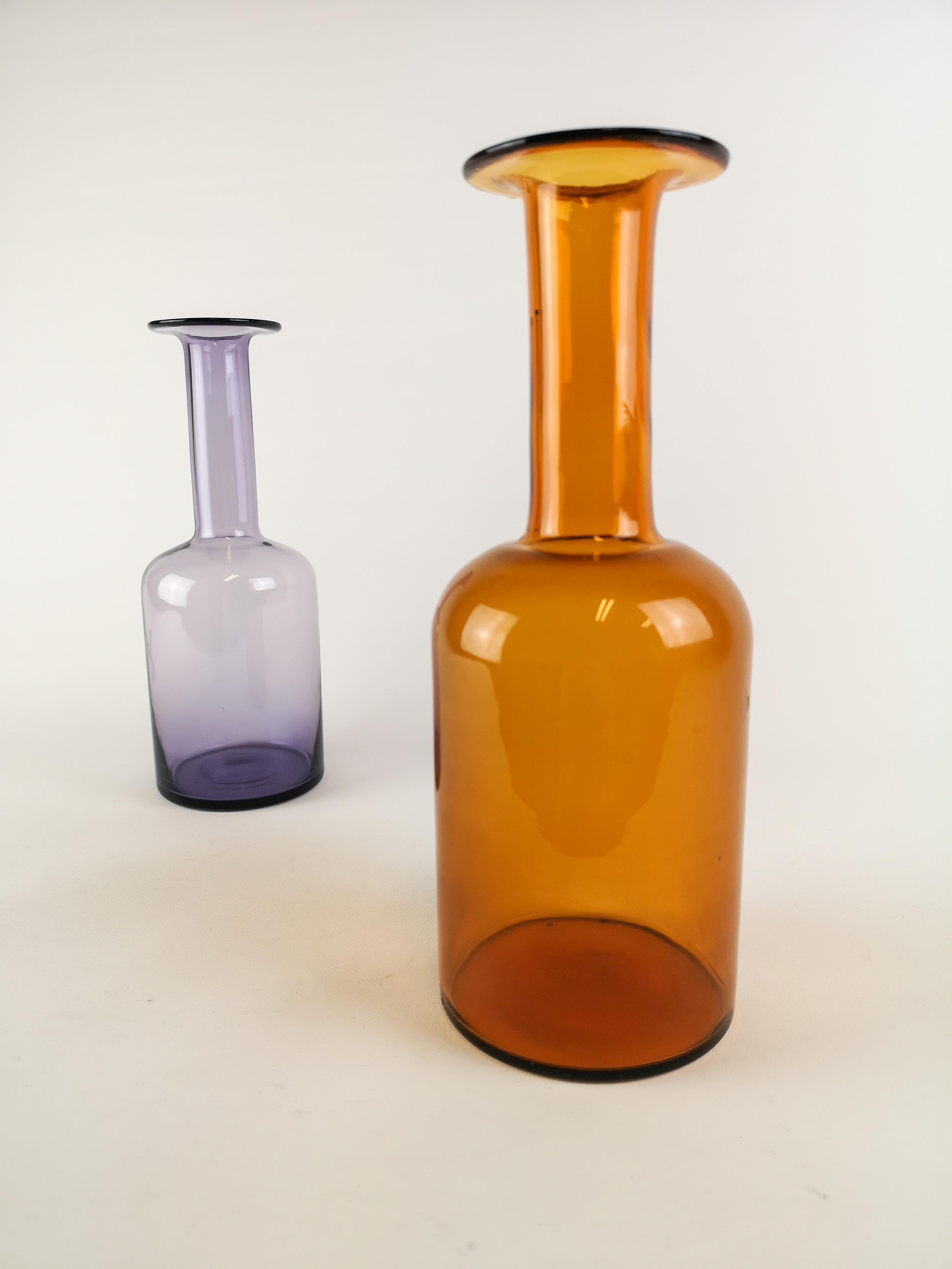 Milieu du XXe siècle Ensemble de 2 vases à bouteilles en verre Otto Breuer pour Holmegaard en vente