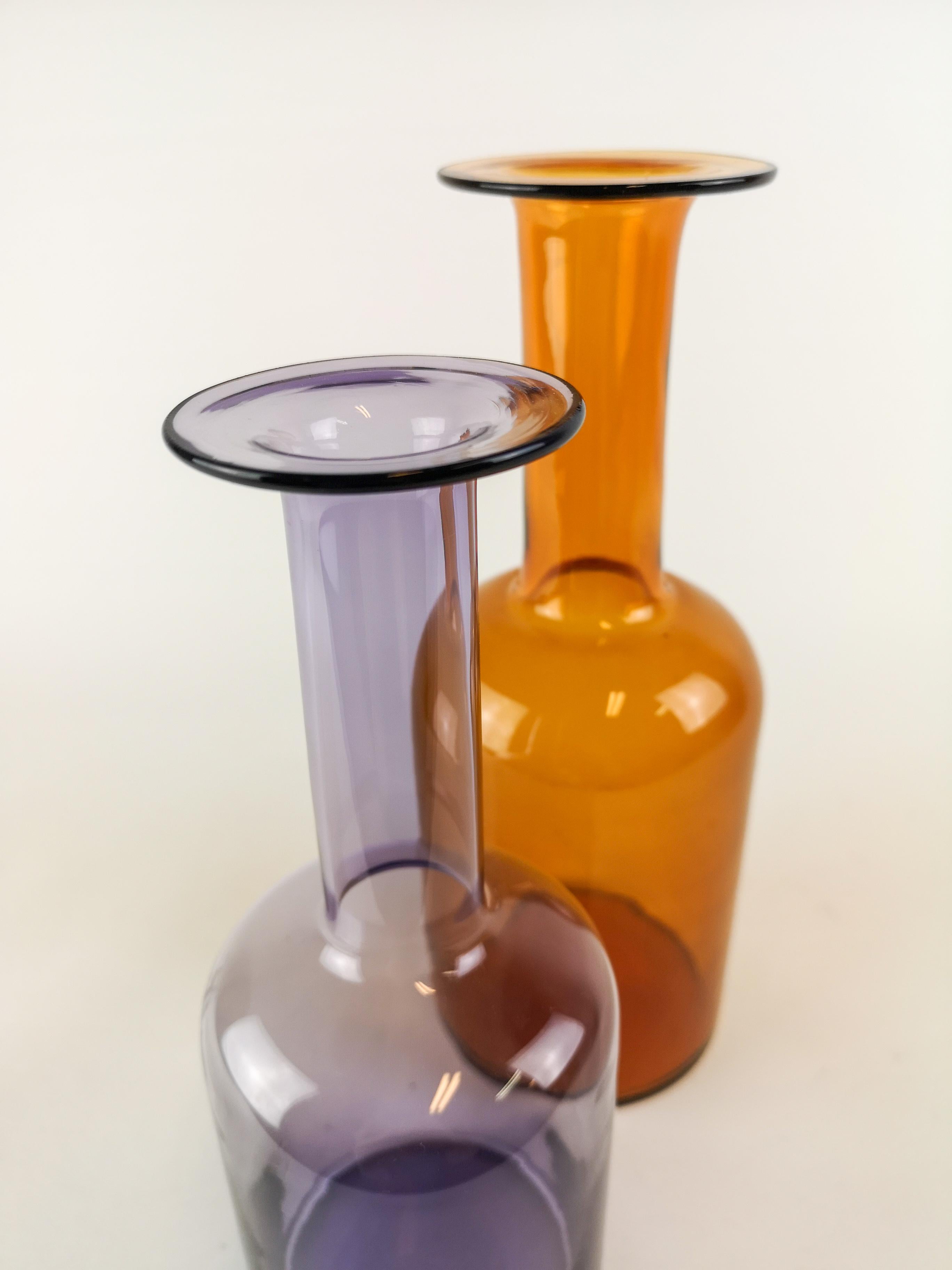 Verre Ensemble de 2 vases à bouteilles en verre Otto Breuer pour Holmegaard en vente