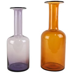 Vintage Otto Breuer for Holmegaard Glass Set of 2 Bottle Vases