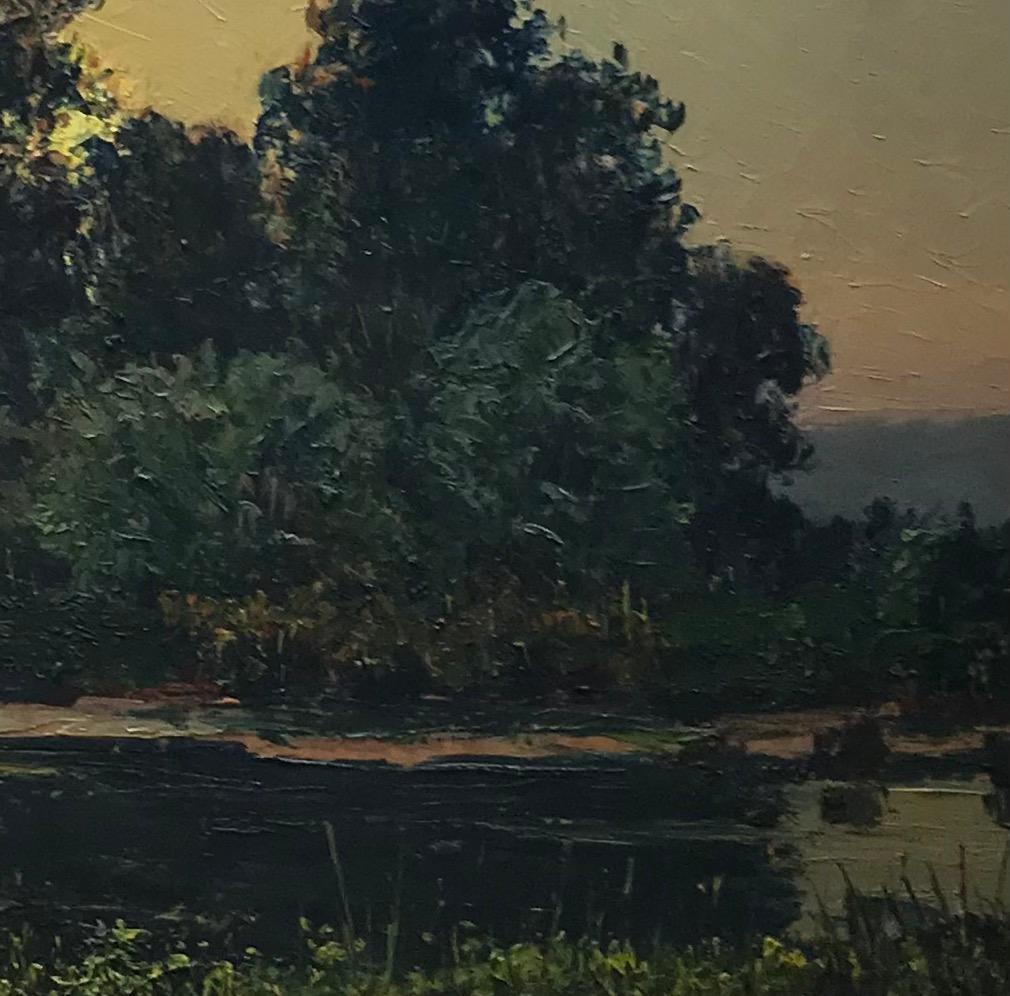 At the edge of the pond by Otto Clenin - Oil on wood - Black Landscape Painting by Otto Clénin