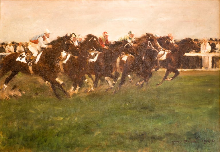 Horse racing Scene in Impressionistic style  - Painting by Otto Dill