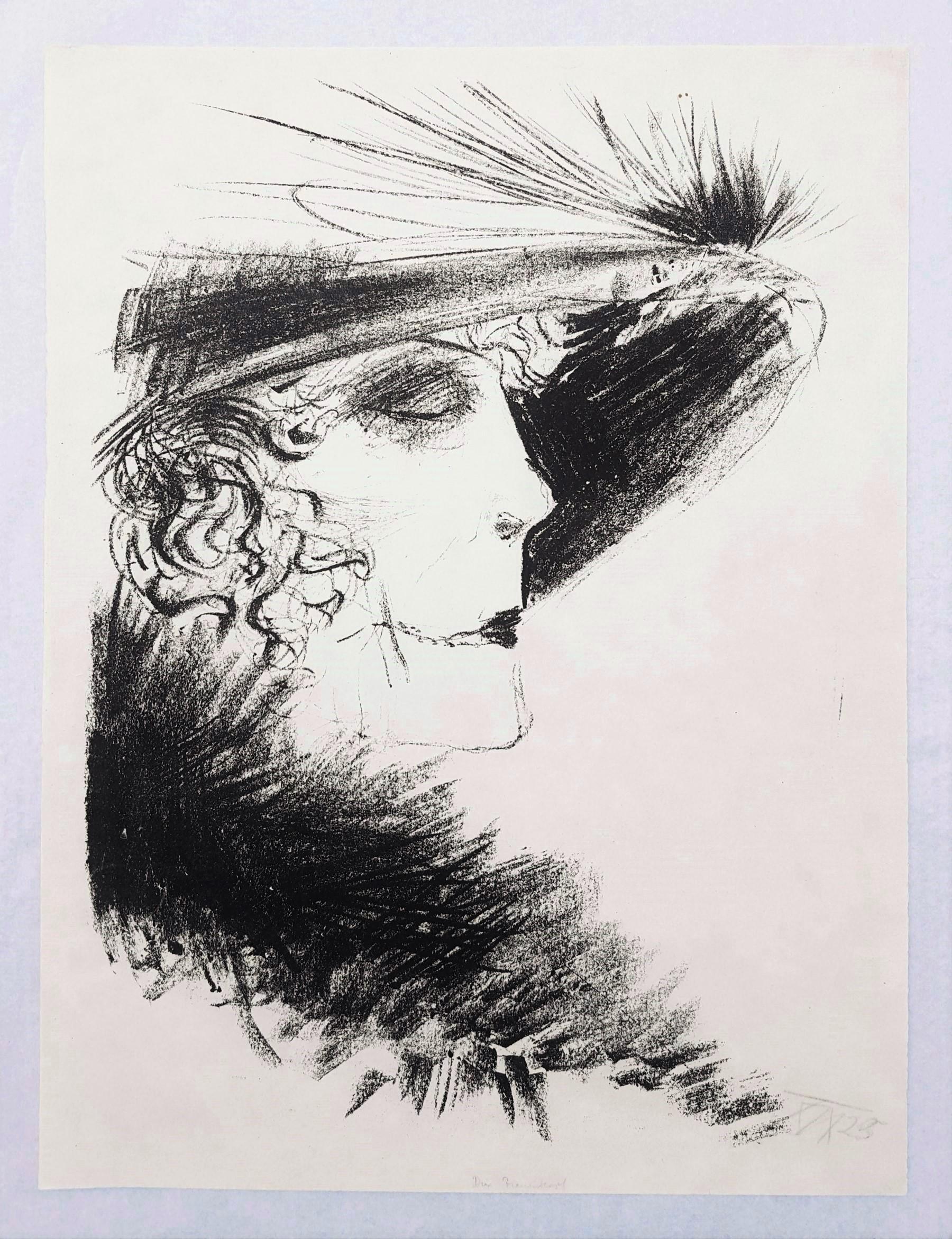 Dame mit Reiher (Woman with a Tuft of Heron Feathers) /// Expressionnisme allemand - Print de Otto Dix