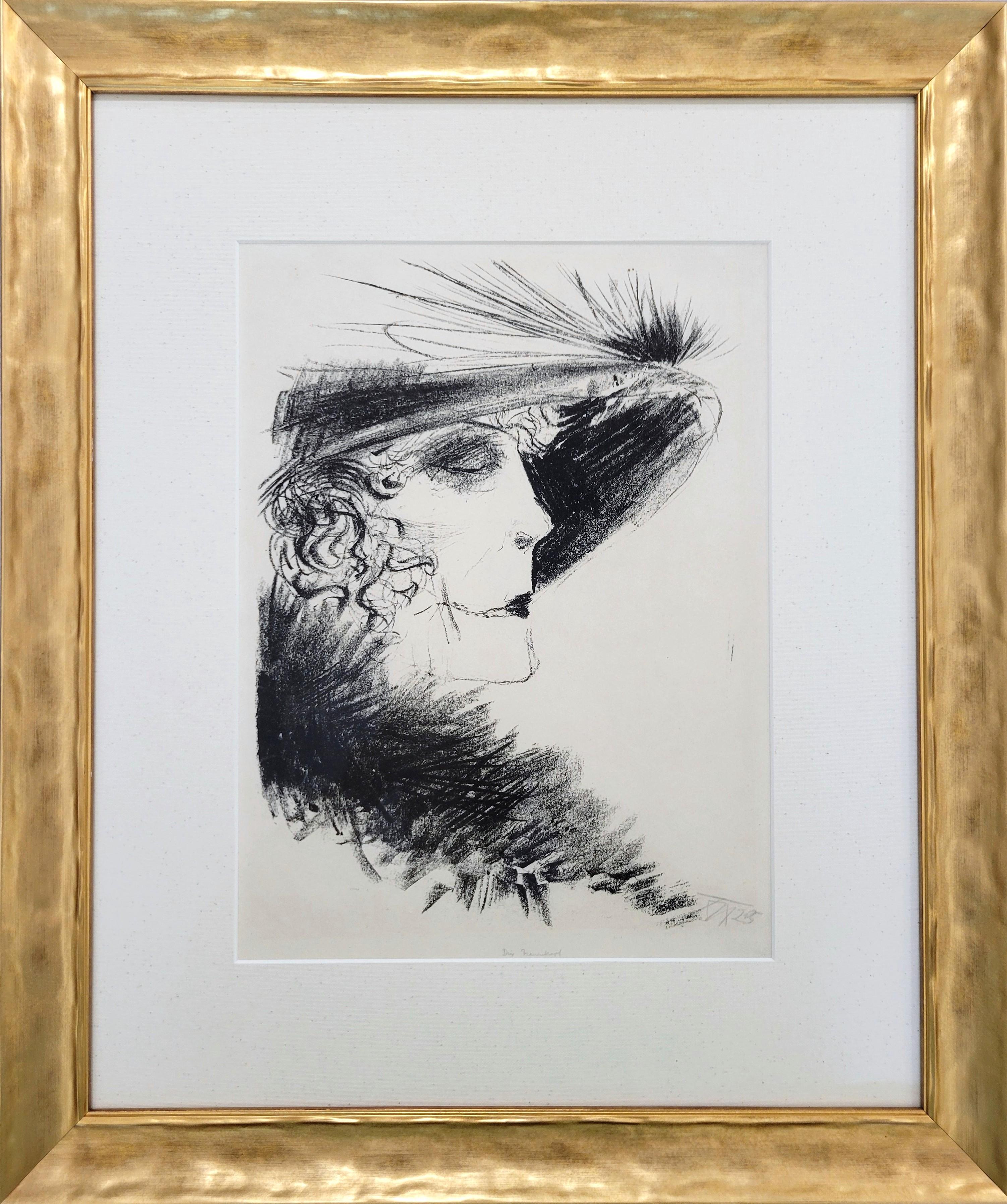 Dame mit Reiher (Woman with a Tuft of Heron Feathers) /// German Expressionism - Expressionist Print by Otto Dix
