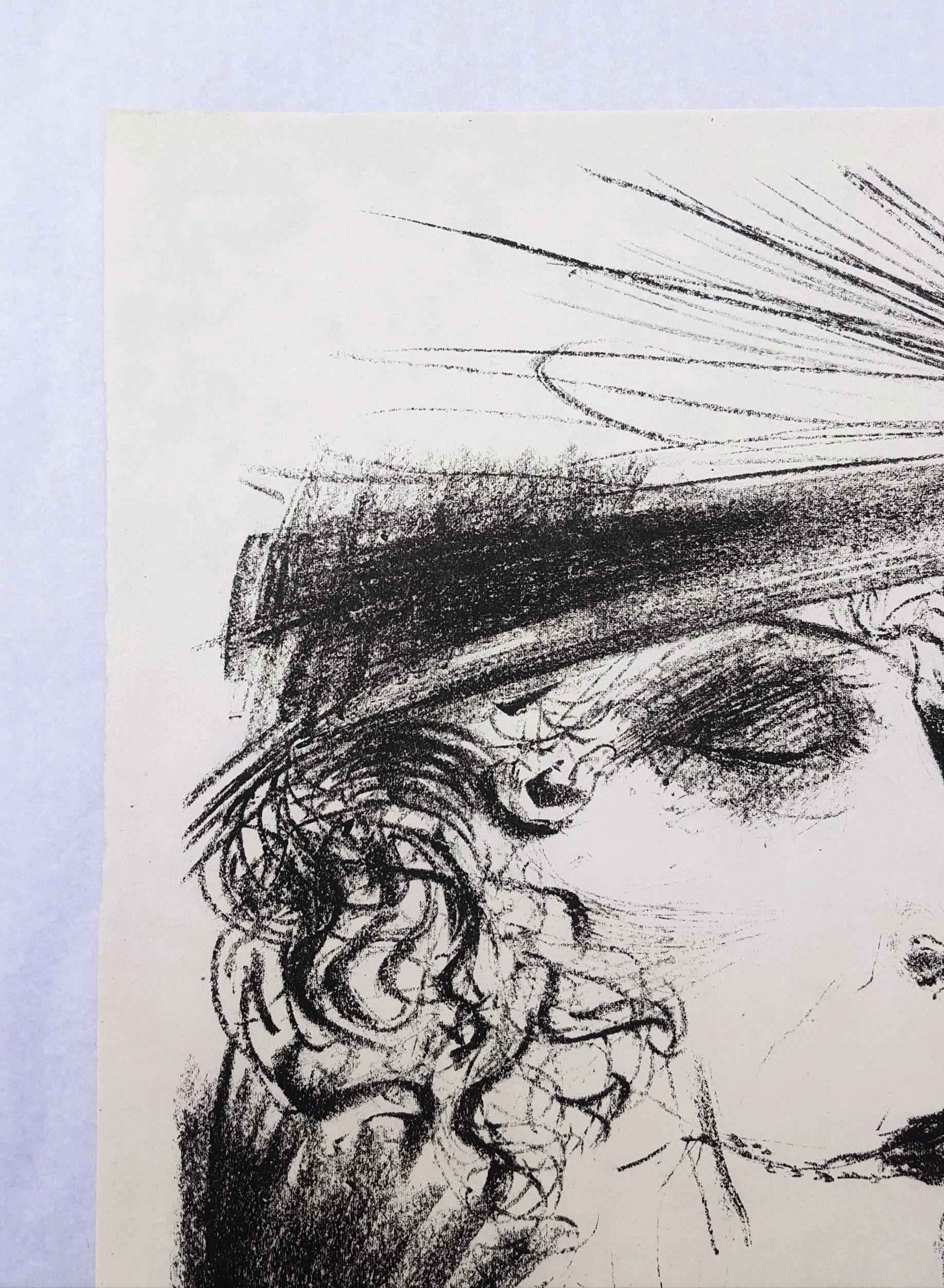 Dame mit Reiher (Woman with a Tuft of Heron Feathers) /// Expressionnisme allemand - Gris Portrait Print par Otto Dix