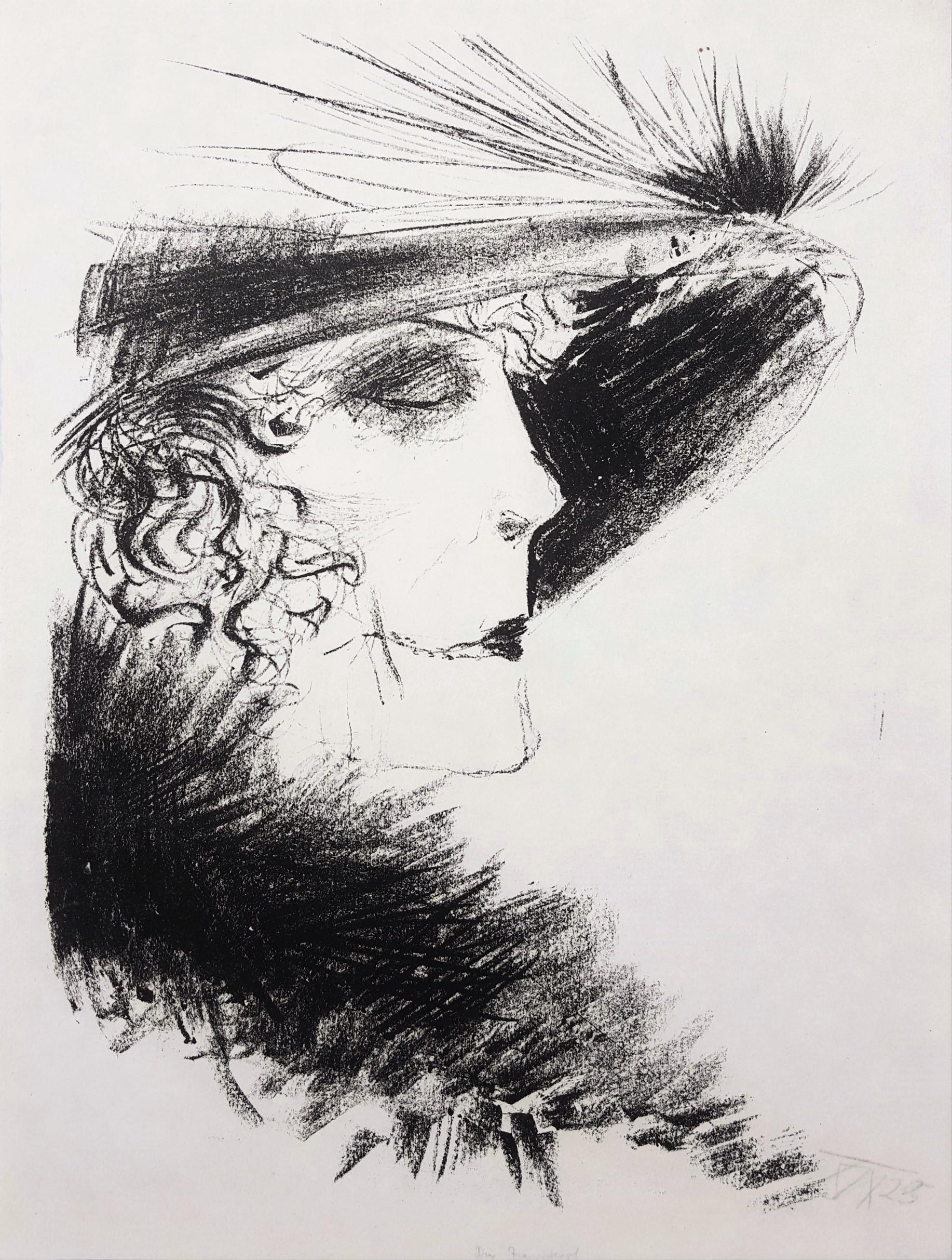 Otto Dix Portrait Print - Dame mit Reiher (Woman with a Tuft of Heron Feathers) /// German Expressionism