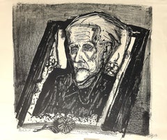 My Mother On The Deathbed - Original Lithograph by O. Dix - 1954