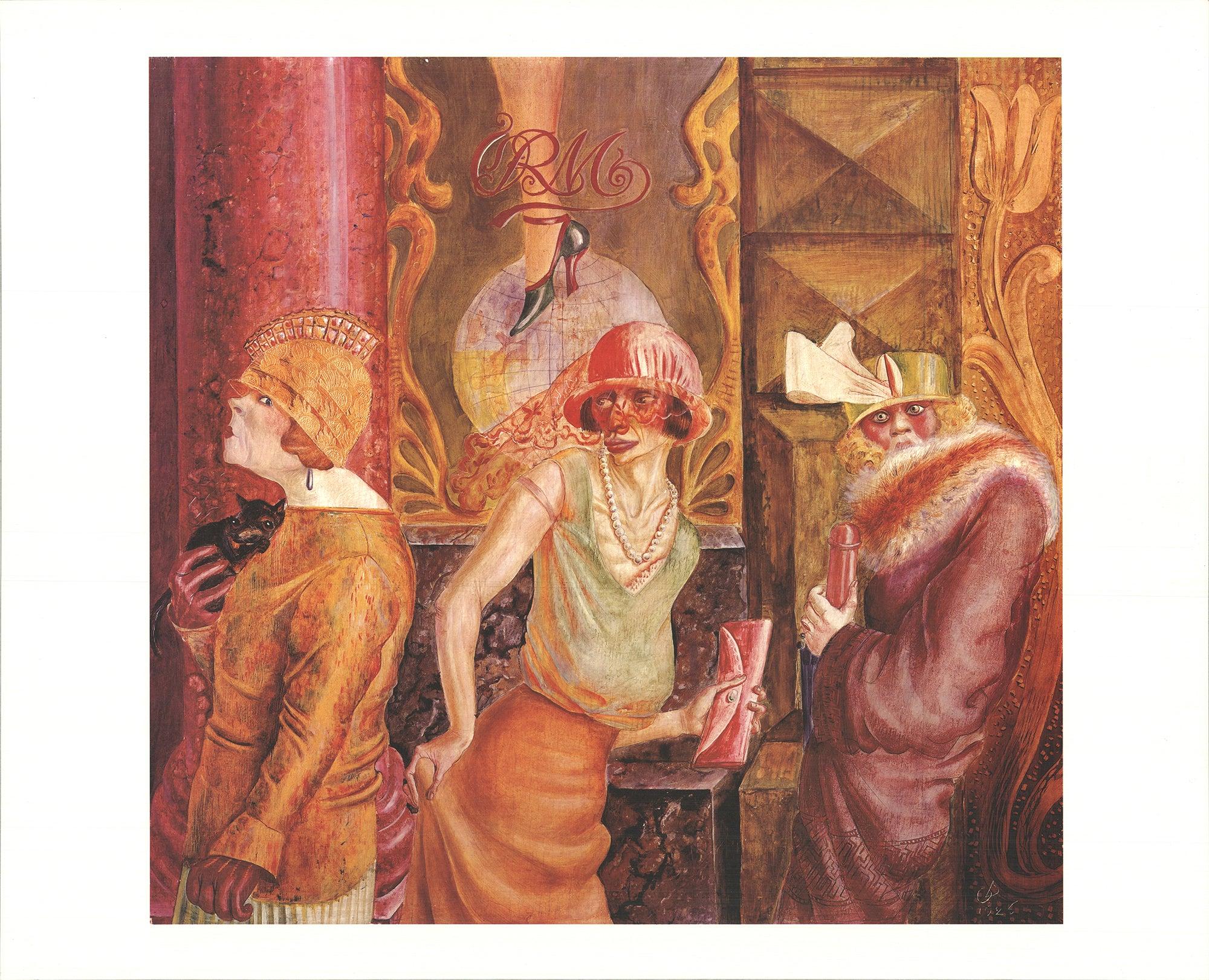 This strong unforgiving depiction of three prostitutes during the Weimar Society, a period between the end of World War I and the Nazi rise to power. 

Paper Size: 25.5 x 31.5 inches ( 64.77 x 80.01 cm )
Image Size: 22.5 x 24 inches ( 57.15 x 60.96