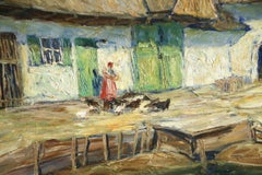 Alte Bauernhof - 20th Century Oil, Figure & Animals in Farmyard by O E Pippel