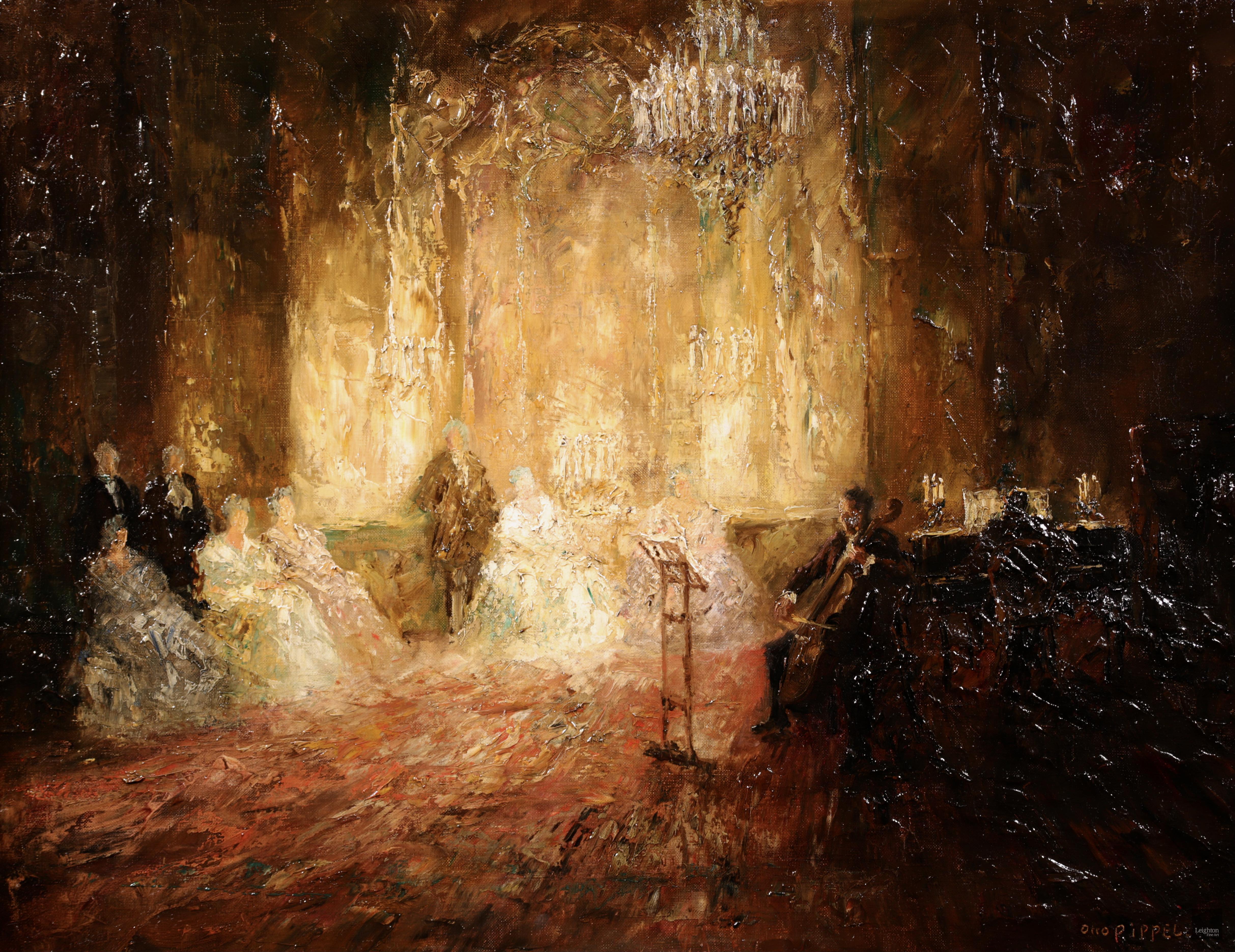 Das Klavierkonzert - Impressionistisches Ölgemälde, Figuren im Inneren von Otto Eduard Pippel 1