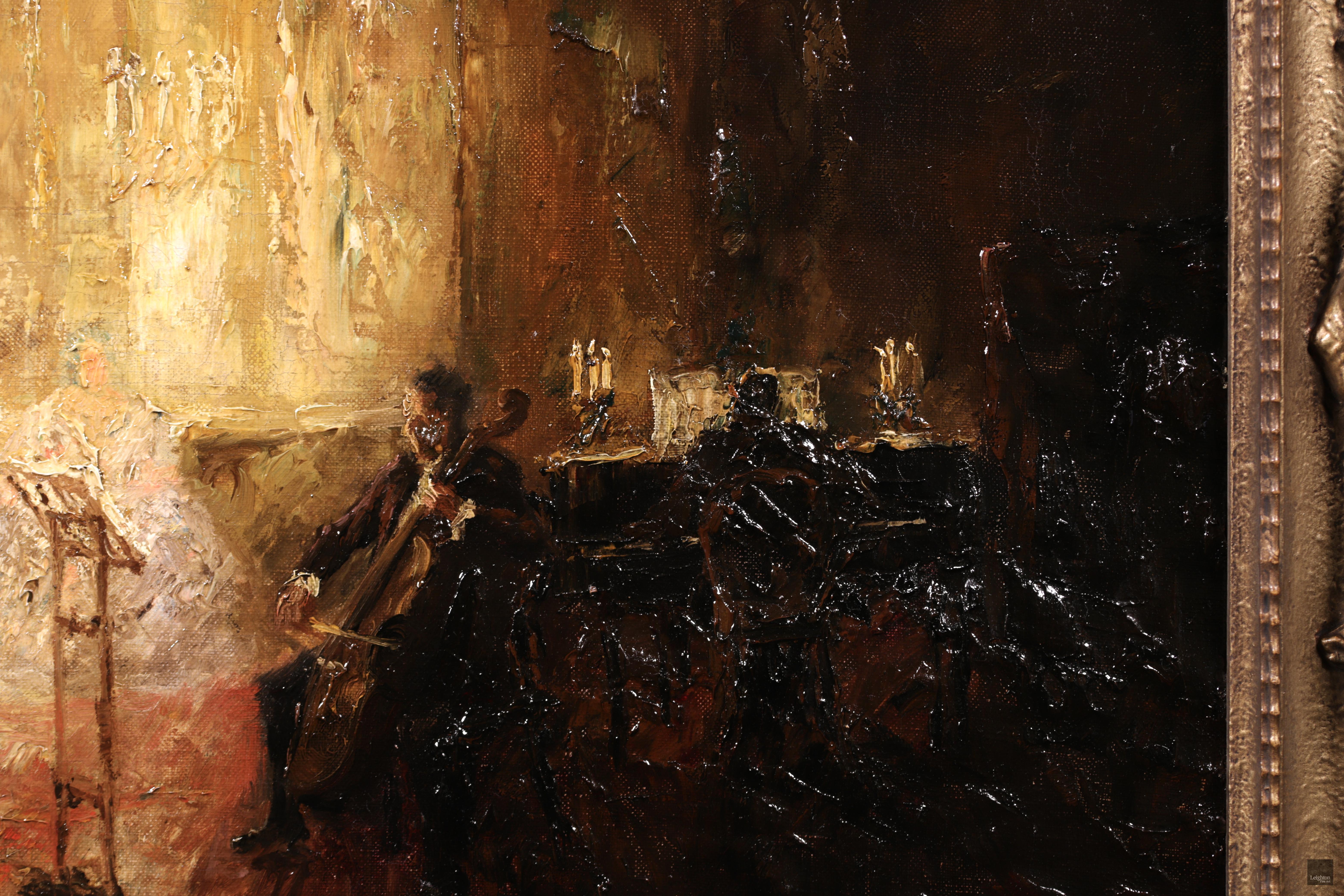 Das Klavierkonzert - Impressionistisches Ölgemälde, Figuren im Inneren von Otto Eduard Pippel 4