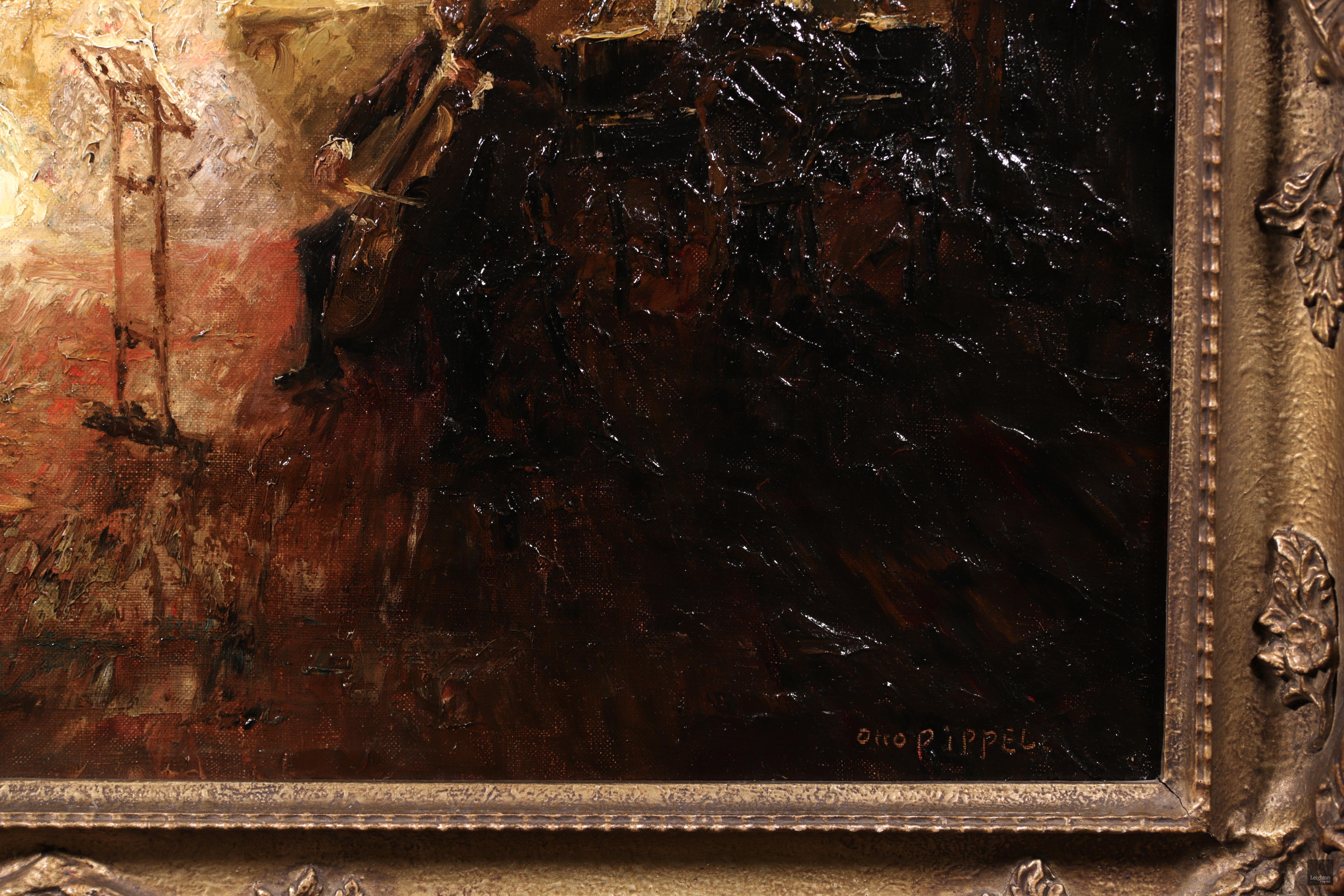 Das Klavierkonzert - Impressionistisches Ölgemälde, Figuren im Inneren von Otto Eduard Pippel 5