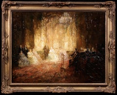 Antique The Piano Concert - Impressionist Oil, Figures in Interior by Otto Eduard Pippel