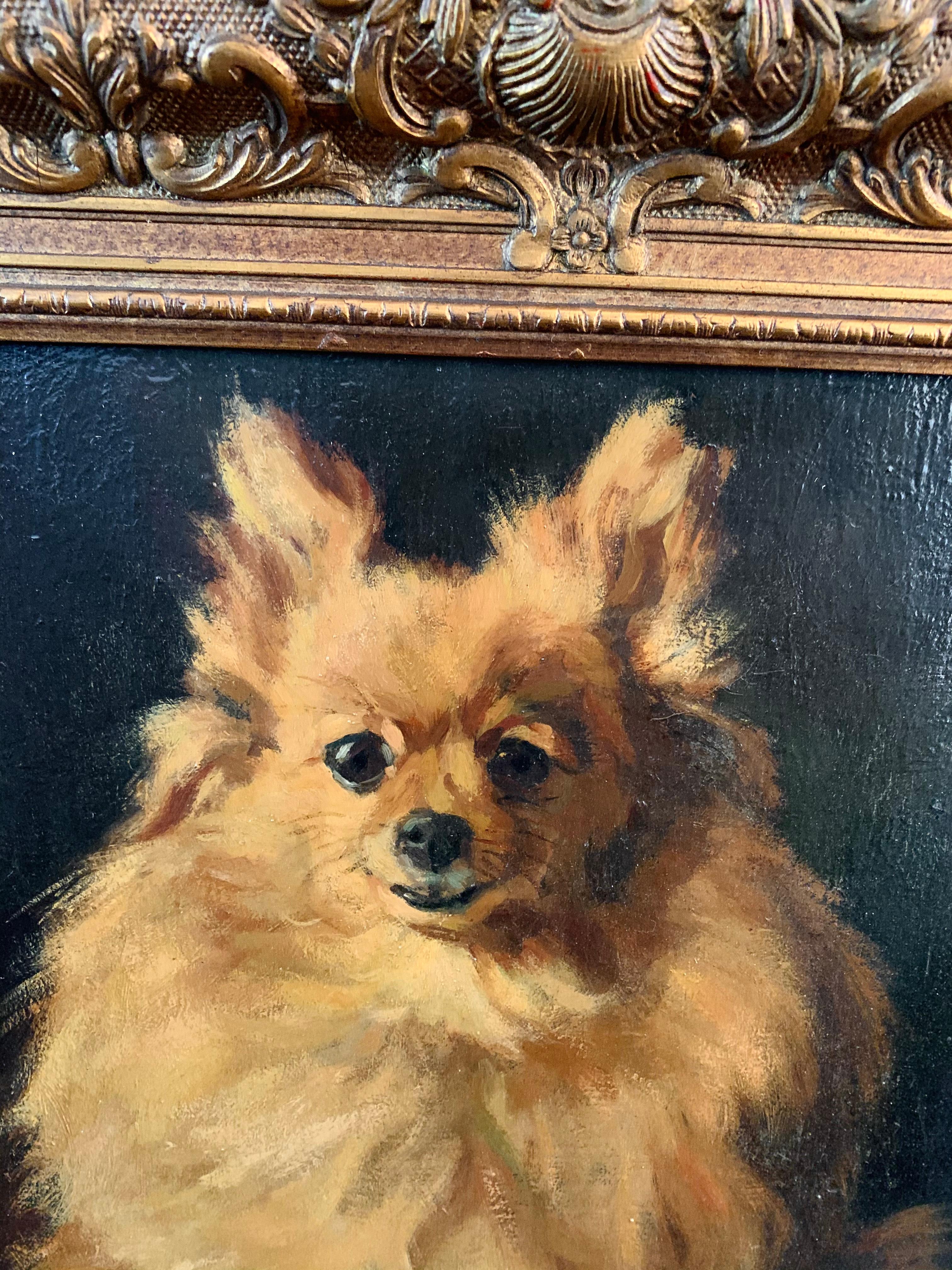 19th century European Portrait of a Pomeranian or Chihuahua- Life size Dog Genre - Old Masters Painting by Otto Eerelman