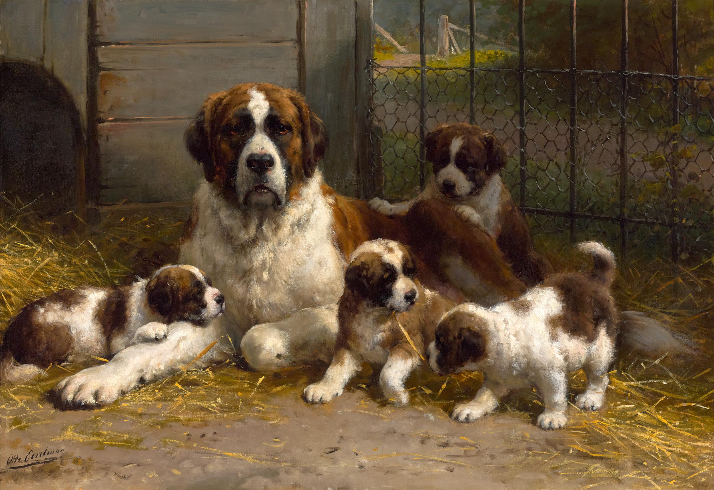 Otto Eerelmann
1839-1926  Niederländisch

Eine wachsame Mutter

Öl auf Leinwand
Gezeichnet "O. Eerelman" (unten links)

Otto Eerelman, der in ganz Europa für seine naturgetreuen Tierporträts gefeiert wurde, erlangte im 19. Jahrhundert große