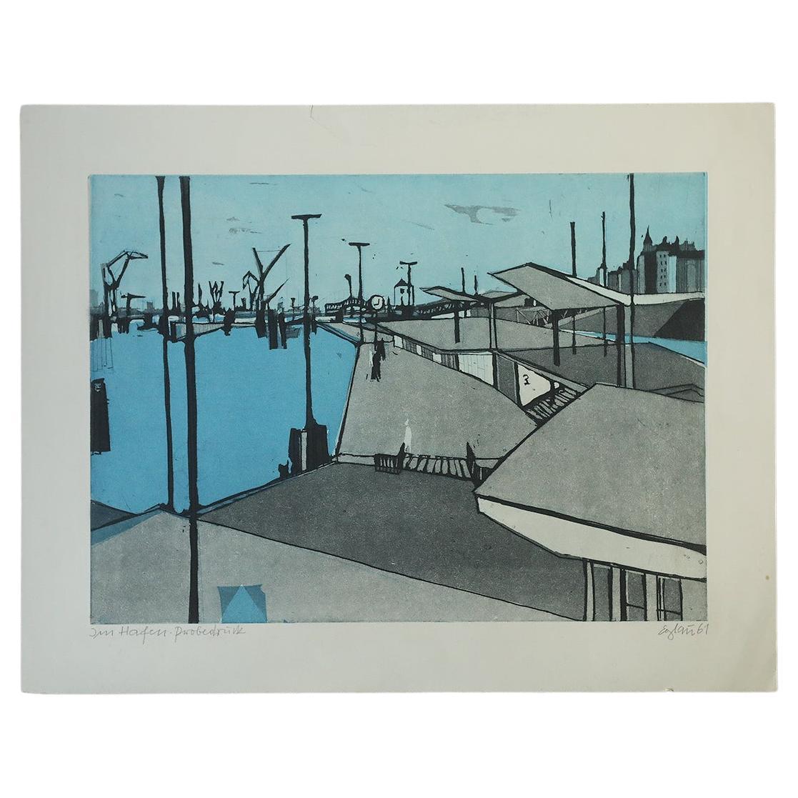 Otto Eglau, Im Hafen, Etching, 1961 For Sale