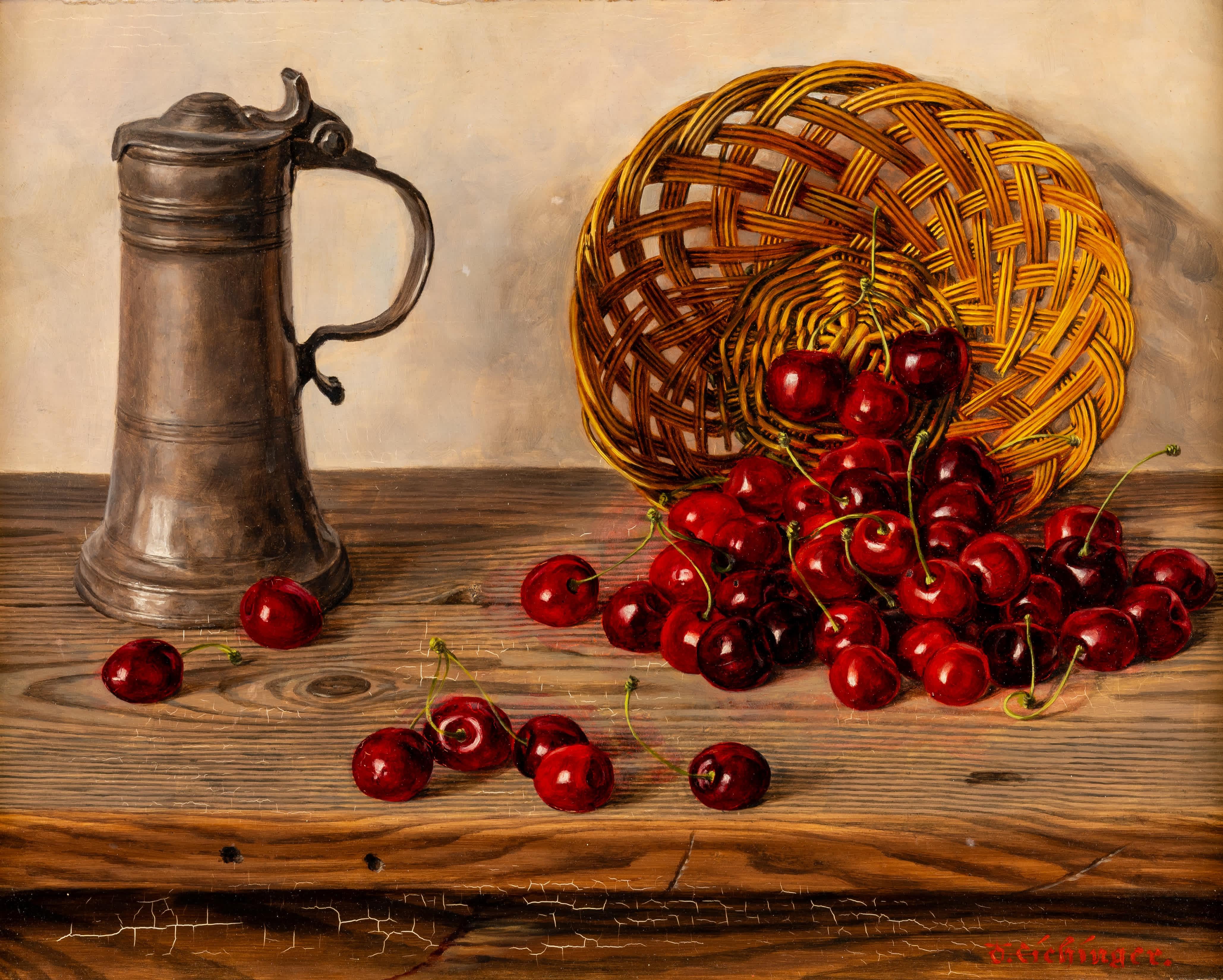 Natura morta con ciliegie - Painting di Otto Eichinger