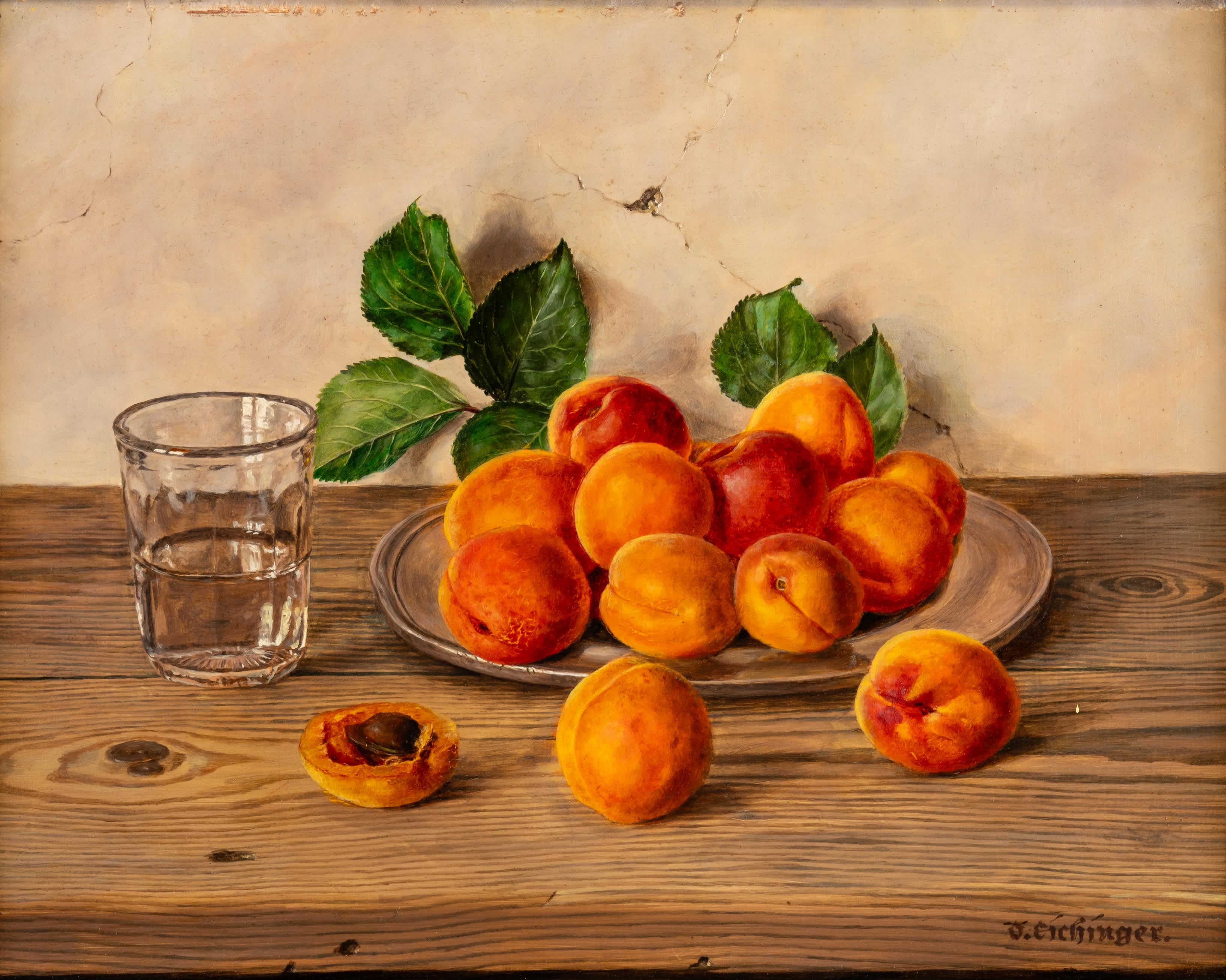 Natura morta con pesche - Painting di Otto Eichinger
