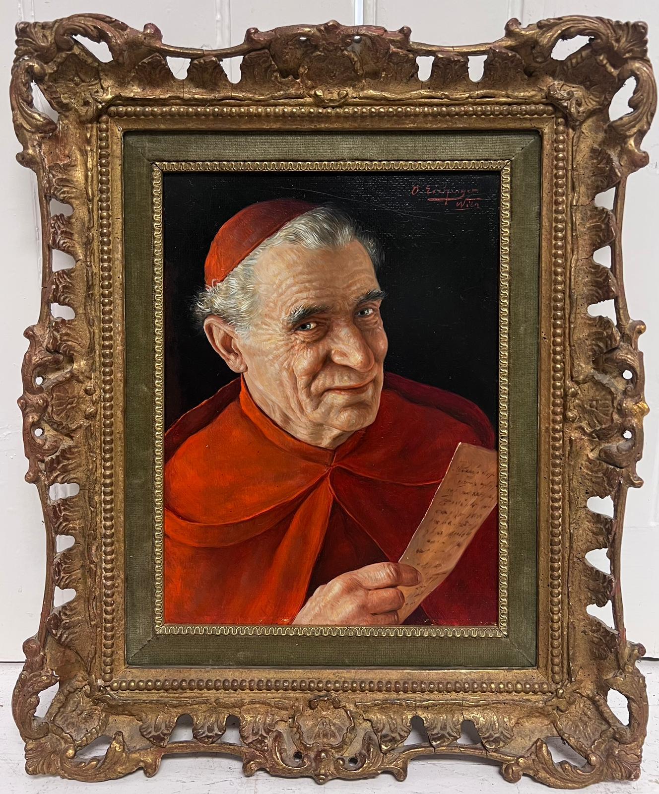 Otto Eichinger Figurative Painting - The Cardinal Fine Antique Portrait Oil Painting in Ornate Gilt Frame