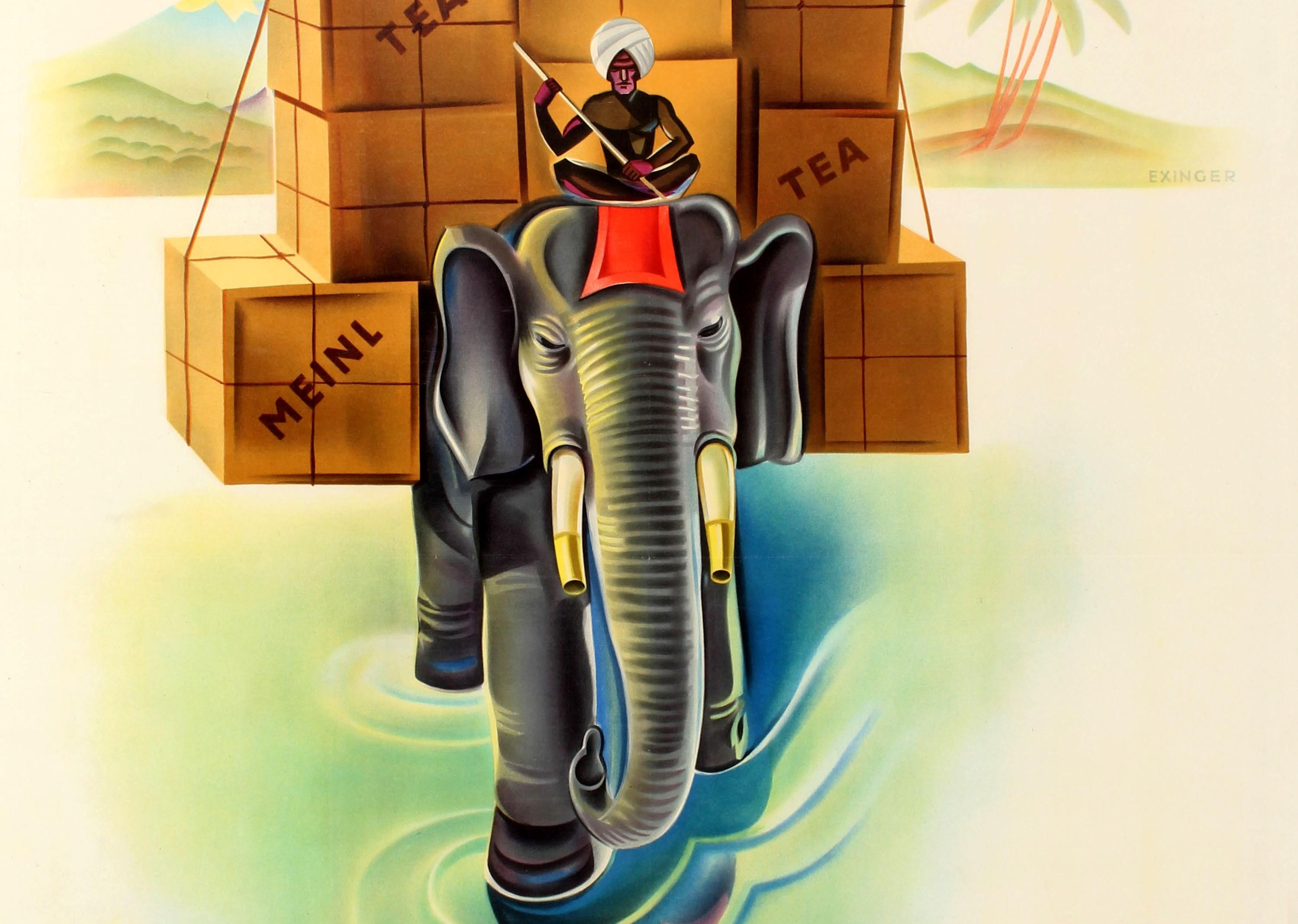 Original-Vintage-Werbeplakat für Teegetränke für Meinl India Tee Ft. Elefant (Beige), Print, von Otto Exinger