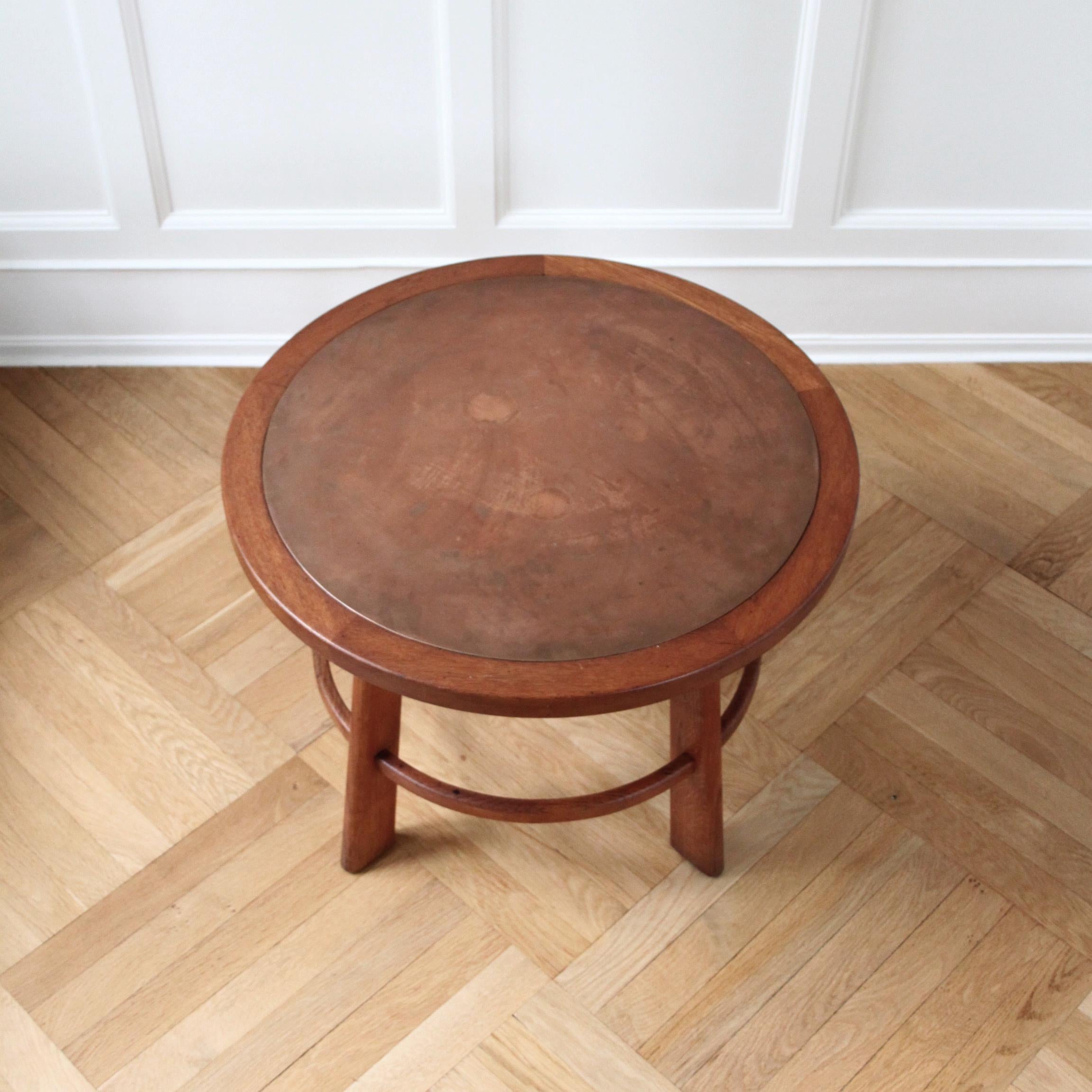 Mid-Century Modern Otto Færge Coffee Table in Oak and Copper, Denmark 1940s