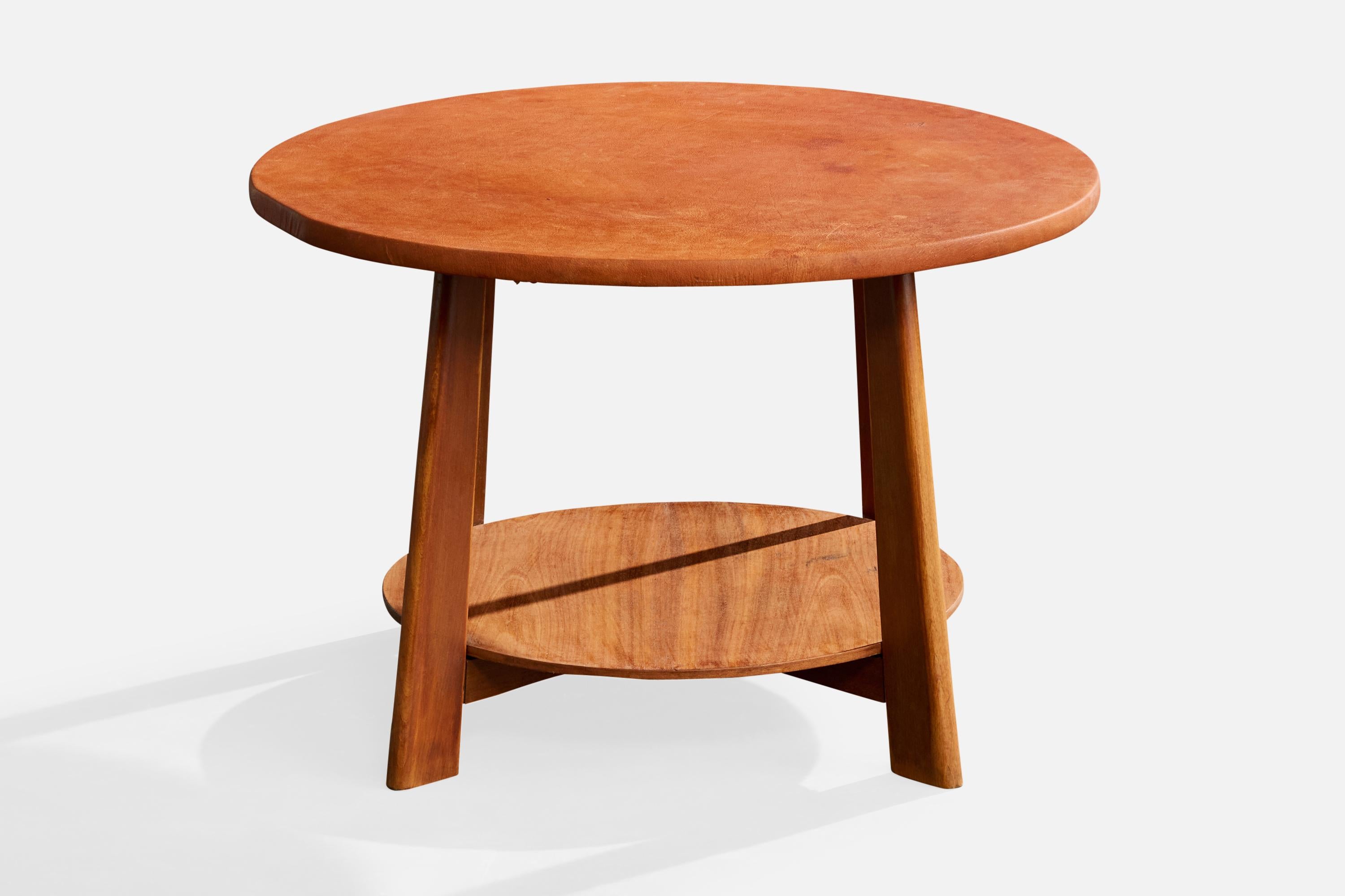 Otto Færge, Mesa baja, Roble, Cuero, Dinamarca, años 40 Escandinavo moderno en venta