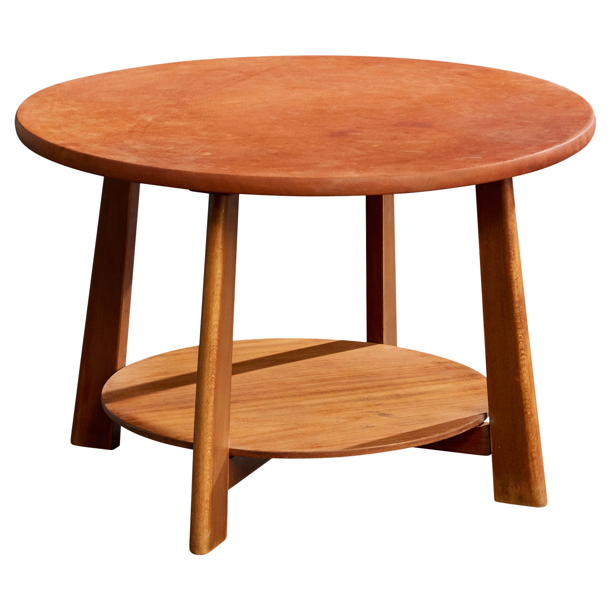 Otto Færge, Coffee Table, Oak, Leather, Denmark, 1940s