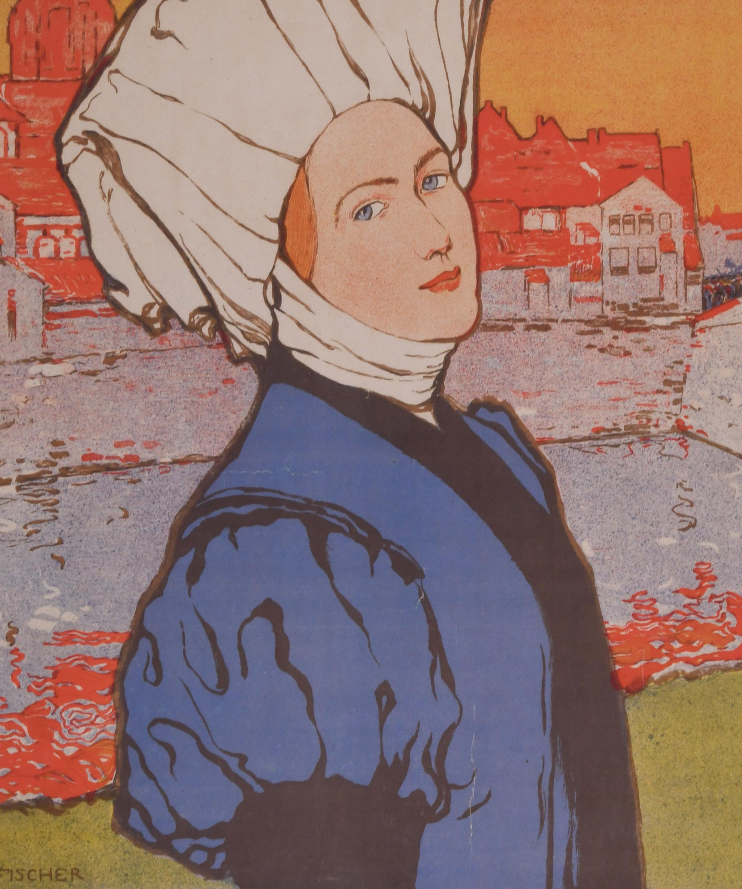 Cartel de la Exposición de Comercio y Arte de Sajonia, Dresde 1896 - Figurative Print Marrón de Otto Fischer