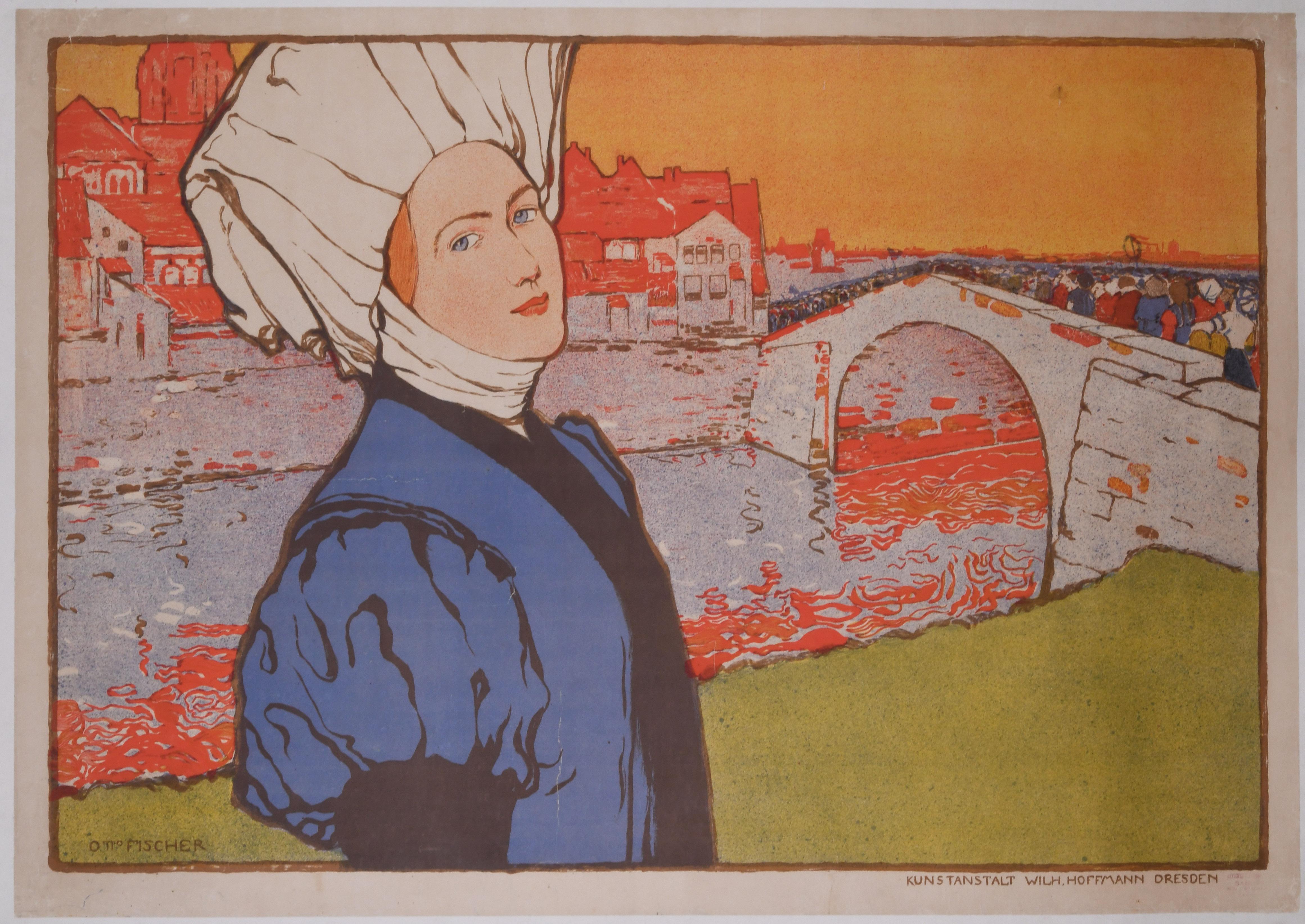 Figurative Print de Otto Fischer - Cartel de la Exposición de Comercio y Arte de Sajonia, Dresde 1896