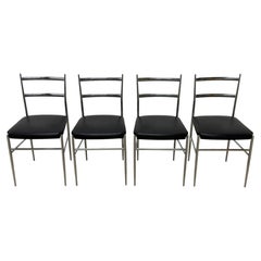 Otto Gerdau Chrome and Black Naugahyde Dining Chairs Circa 1960s - Set of Four