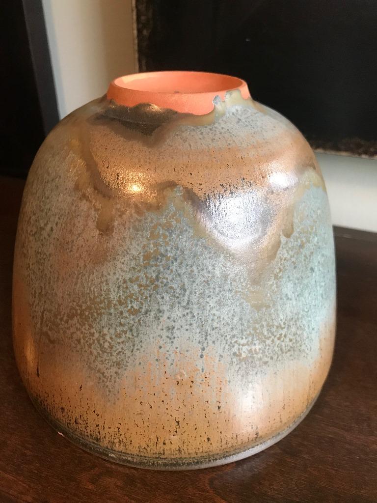 20th Century Otto & Gertrud Natzler Green Brown Glazed Mid-Century Large Footed Bowl Vase For Sale