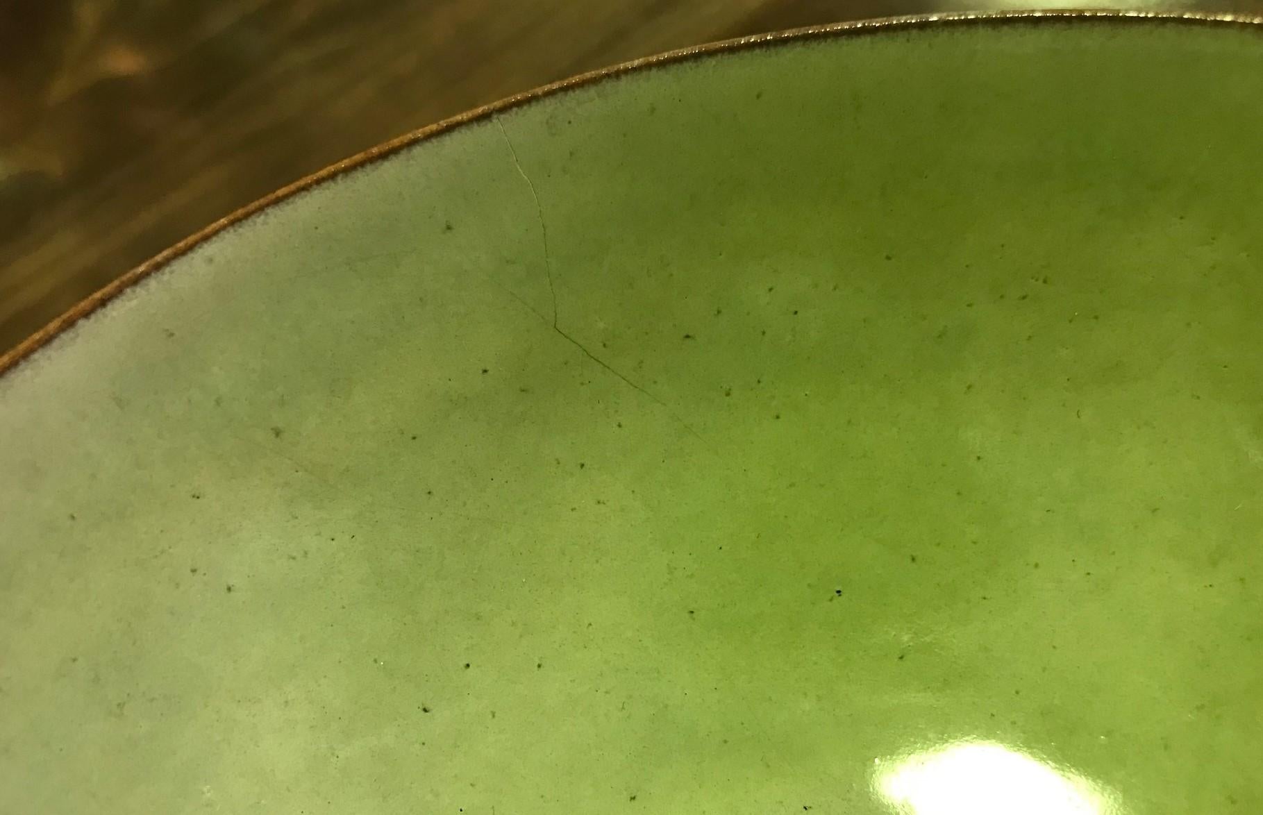 Otto & Gertrud Natzler Signed Lime Green Glazed Mid-Century Modern Footed Bowl 2