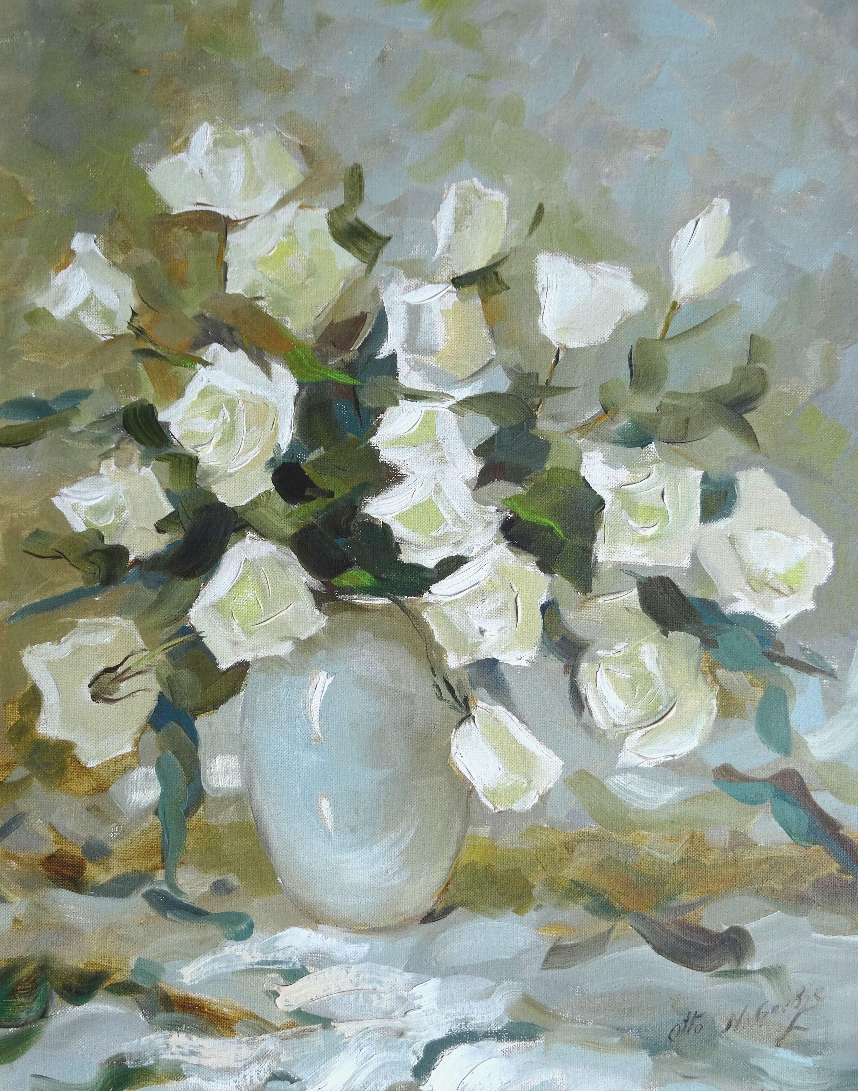 Roses. Cardboard, canvas, oil, 51x40 cm - Art by Otto Grebze 