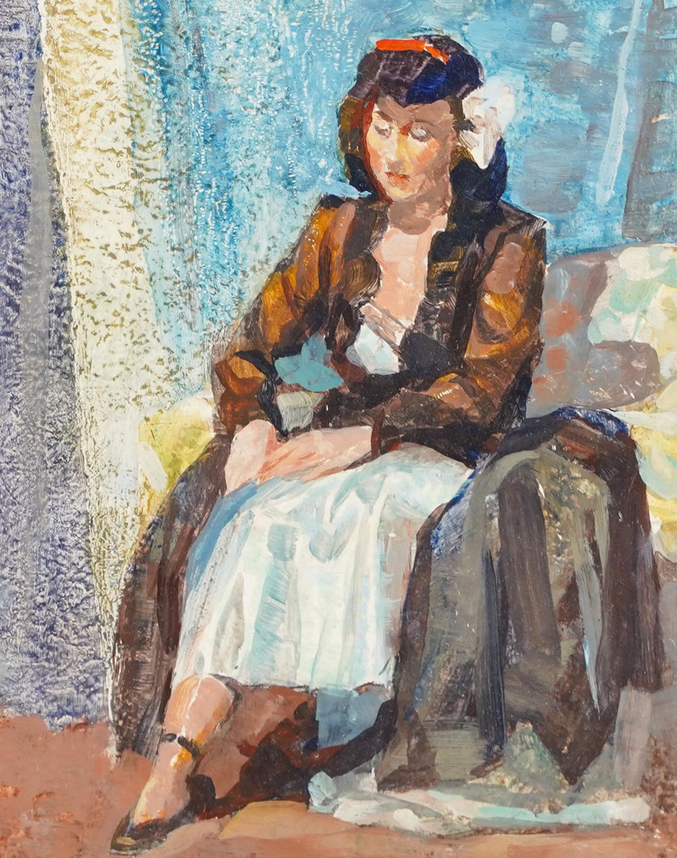 Peinture à l'huile originale encadrée d'un portrait de femme moderniste américaine, signée Otto Hake en vente 4