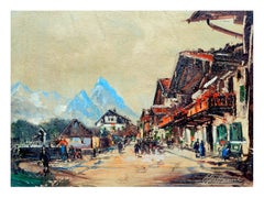Early 20th Century Swiss Alps Village Landscape