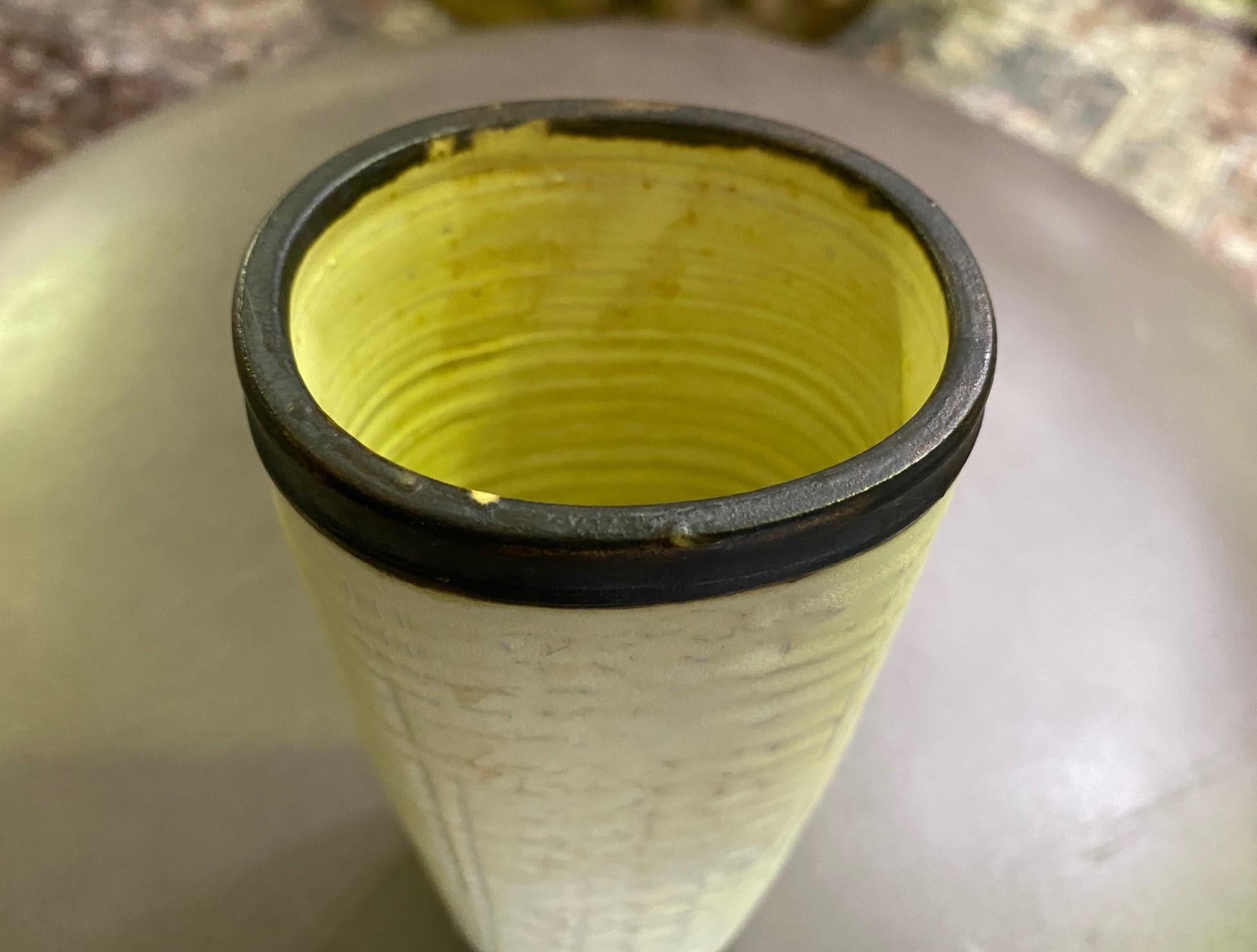 Otto Heino Signed Imperial Chinese Yellow Glaze Vase Vessel In Good Condition For Sale In Studio City, CA