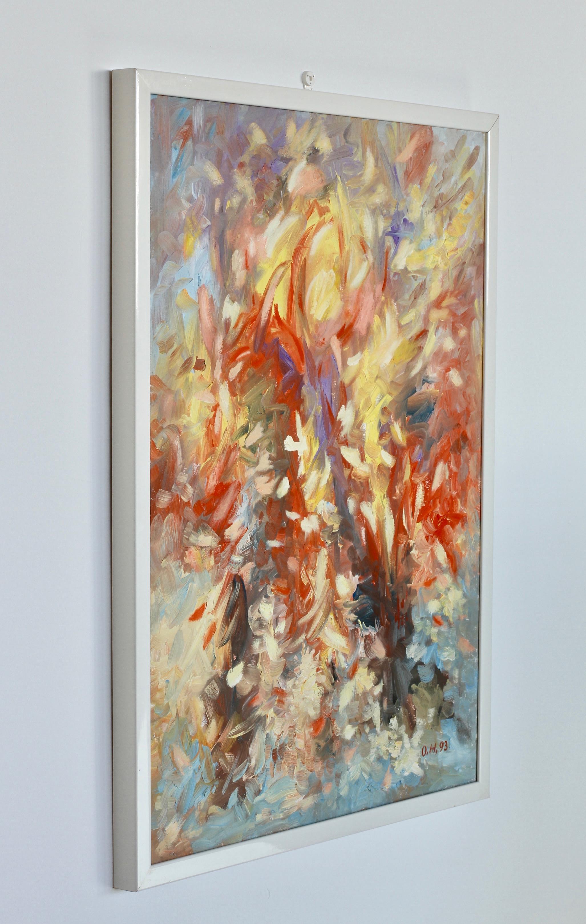 Mid-Century Modern Otto Herter Signed Abstract Modern Art Oil Painting Germany, 1993 For Sale