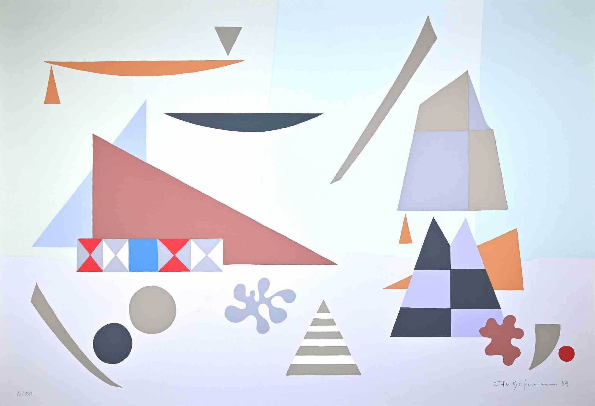 La composizione astratta è un'opera d'arte contemporanea realizzata da Otto Hofmann nel 1989.

Serigrafia a colori misti.

Firmato a mano sul margine inferiore destro.

Numerato in basso a sinistra. Edizione di 100 stampe.

L'opera d'arte proviene