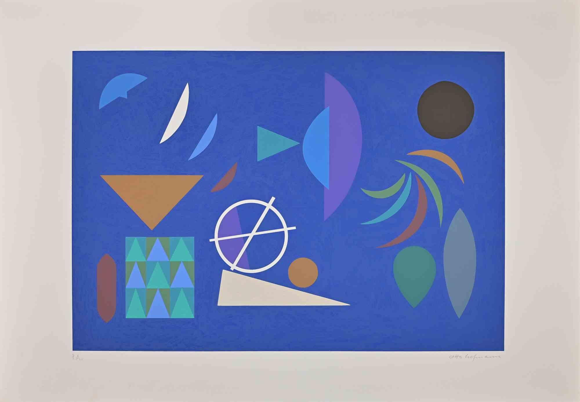 Blue Composition - Screen Print by Otto Hofmann - 1989