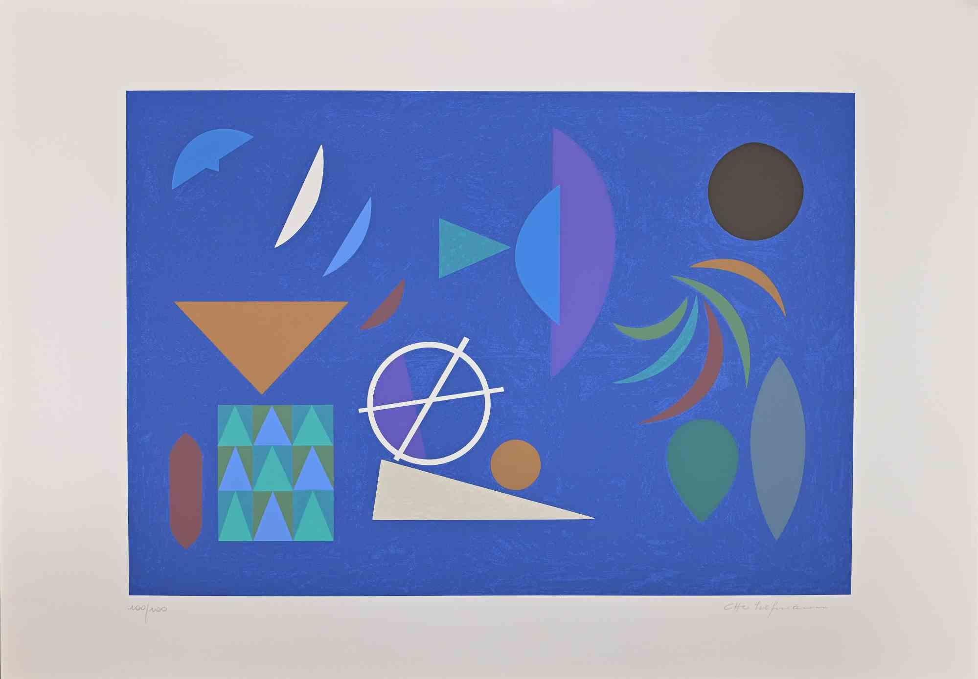 Blue is an original contemporary artwork realizedby Otto Hofmann in 1989.

Mixed colored screen print.

Hand signed on the lower right margin.

Numbered on the lower left. Edition of 100/100.

The artwork is from a potfolio edited by Edizioni