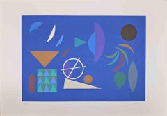 Blue Composition - Original Screen Print by Otto Hofmann - 1989