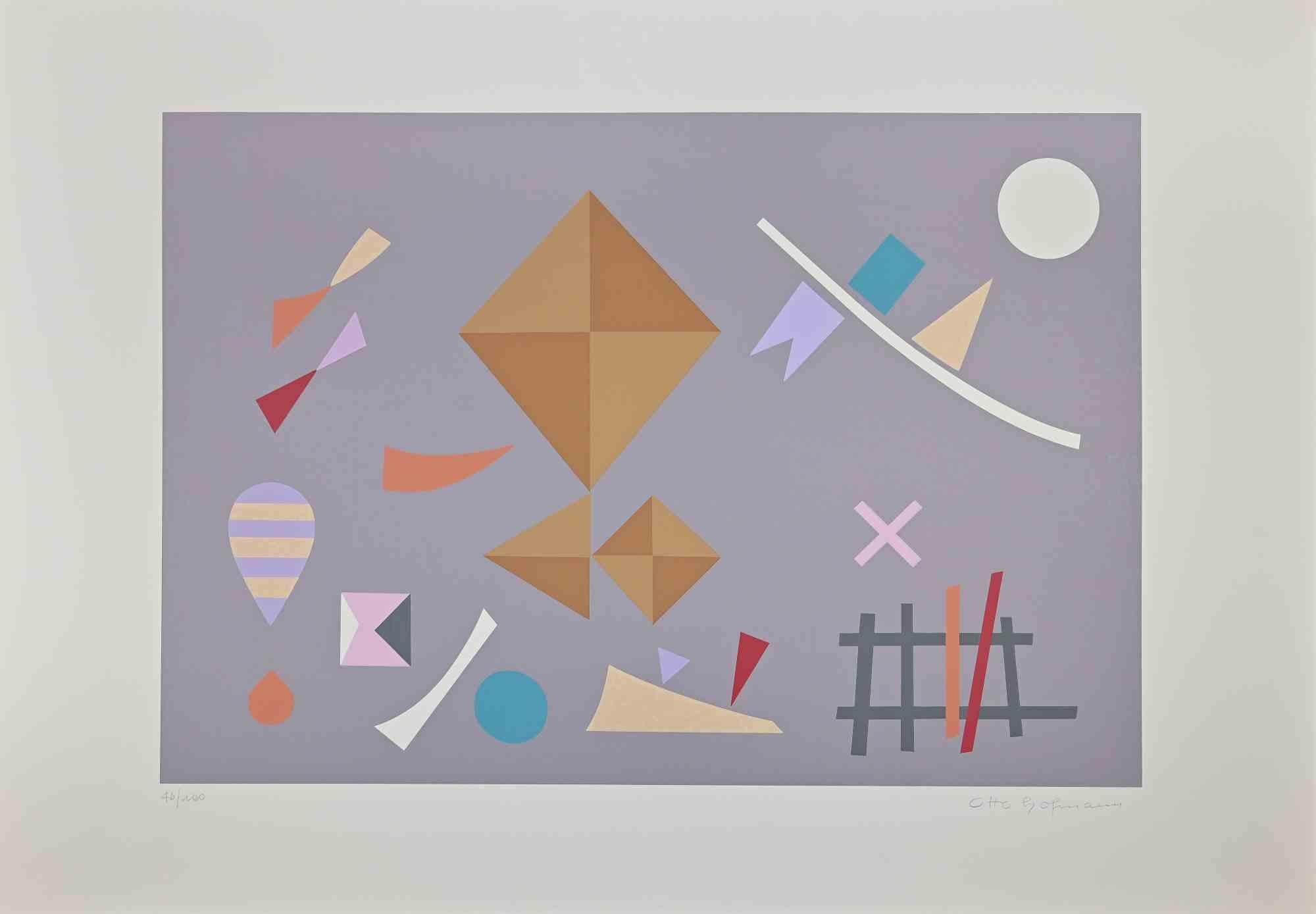 Grey composition ist ein originales zeitgenössisches Kunstwerk von Otto Hofmann aus dem Jahr 1989.

Gemischter farbiger Siebdruck.

Handsigniert am unteren rechten Rand.

Links unten nummeriert. Auflage von 46/100.

Das Kunstwerk stammt aus einem