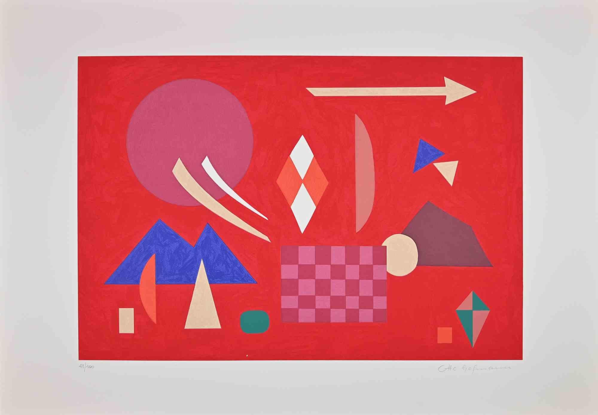 Red composition is an original contemporary artwork realizedby Otto Hofmann in 1989.

Mixed colored serigraph.

Hand signed on the lower right margin.

Numbered on the lower left. Edition of 48/100.

The artwork is from a potfolio edited by Edizioni