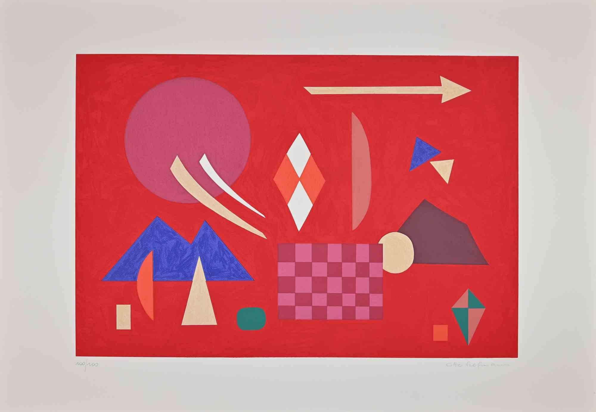 Red composition is an original contemporary artwork realizedby Otto Hofmann in 1989.

Mixed colored screen print.

Hand signed on the lower right margin.

Numbered on the lower left. Edition of 100/100.

The artwork is from a potfolio edited by