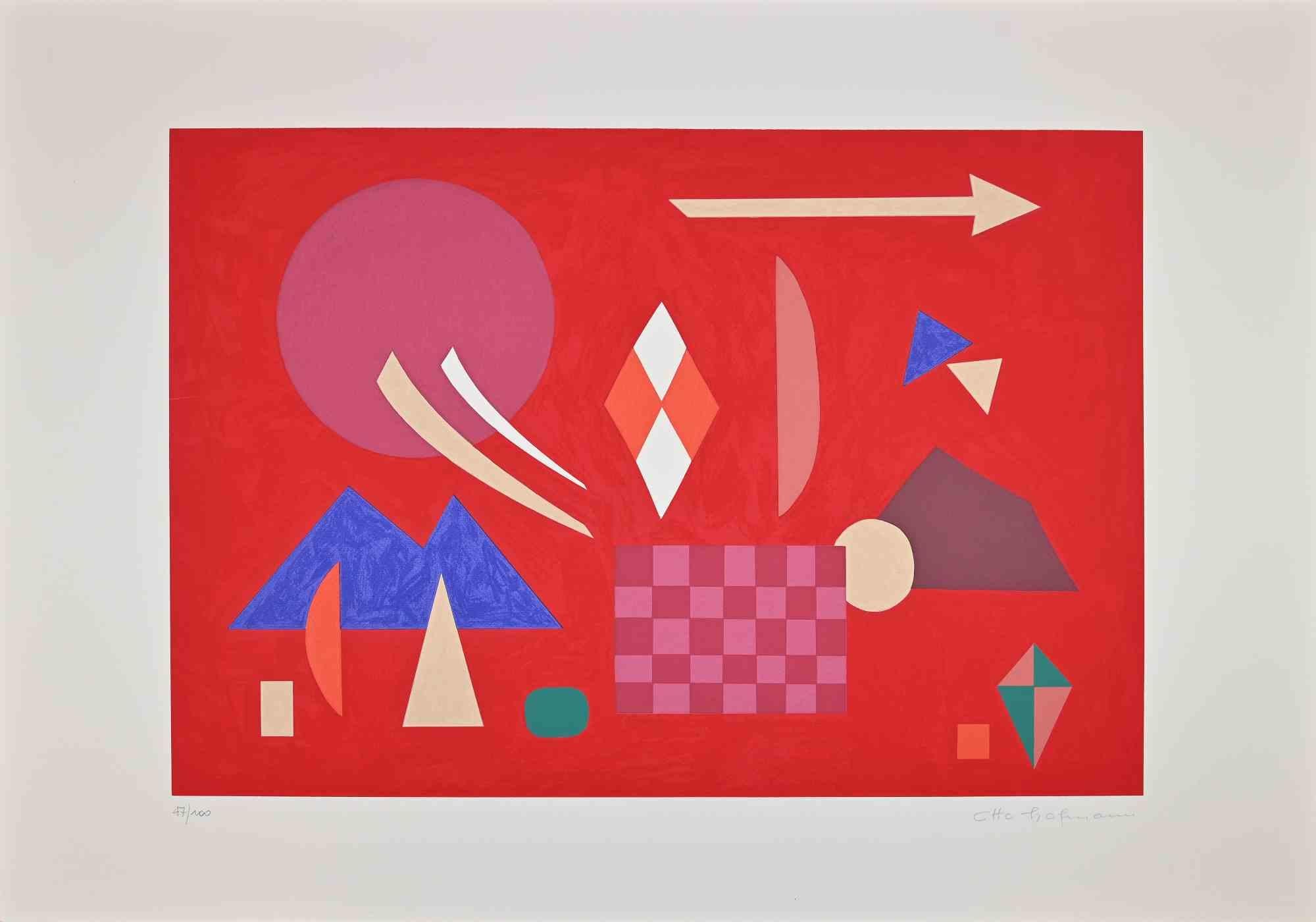 Red composition is an original contemporary artwork realized by Otto Hofmann in 1989.

Mixed colored screen print.

Hand signed on the lower right margin.

Numbered on the lower left. Edition of 47/100.

The artwork is from a potfolio edited by